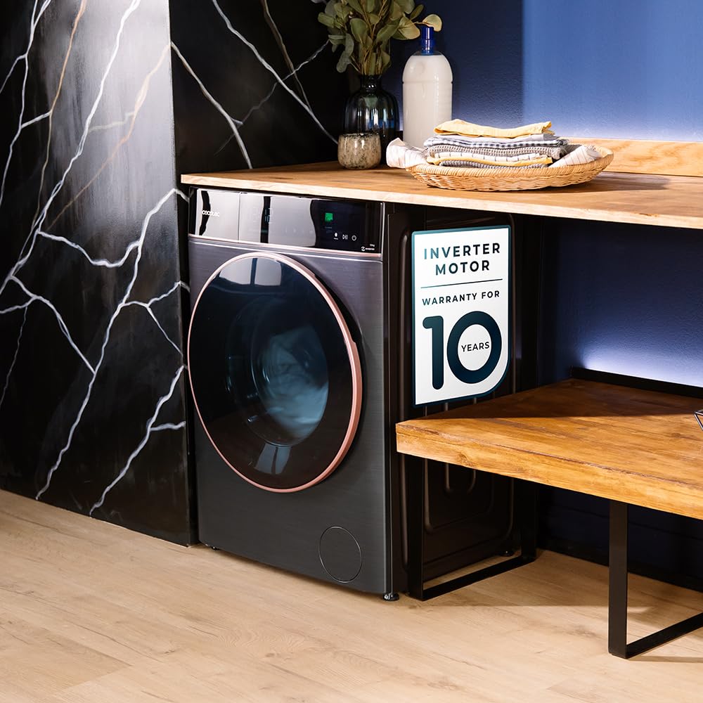 Cecotec Waschmaschine 10kg Frontlader Bolero DressCode 10900 Autodose Inverter FullColor Ice Blue A. 1400 U/min, geringer Verbrauch, 10,3"-Bildschirm, 11 Programme, Inverter Plus-Motor