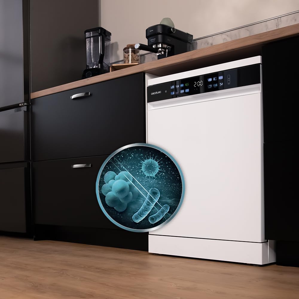 Cecotec Geschirrspüler 60 cm - Freistehend Bolero Aguazero 6210 D. 15 Bestecke, energieeffizient, XXL Fullcolor Display, drittes Fach, 14 Programme, Dual Zone Wash, verstellbares Fach, Weiß