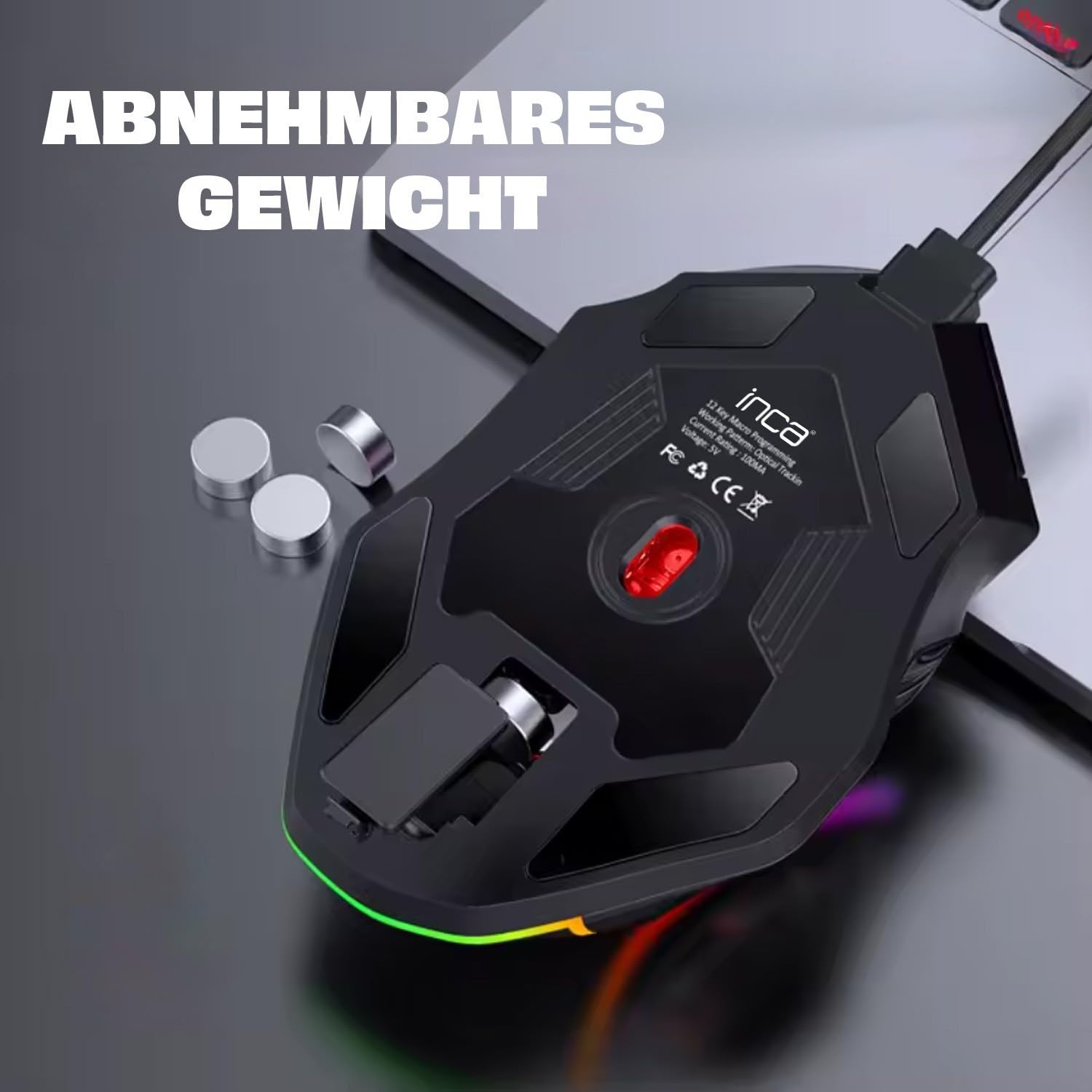 İnca IMG-351 Gaming Maus kabelgebunden – RGB Maus mit 12 800 DPI, 12 programmierbaren Tasten, ergonomischem Design – Gaming-Maus für PC und Laptop Schwarz