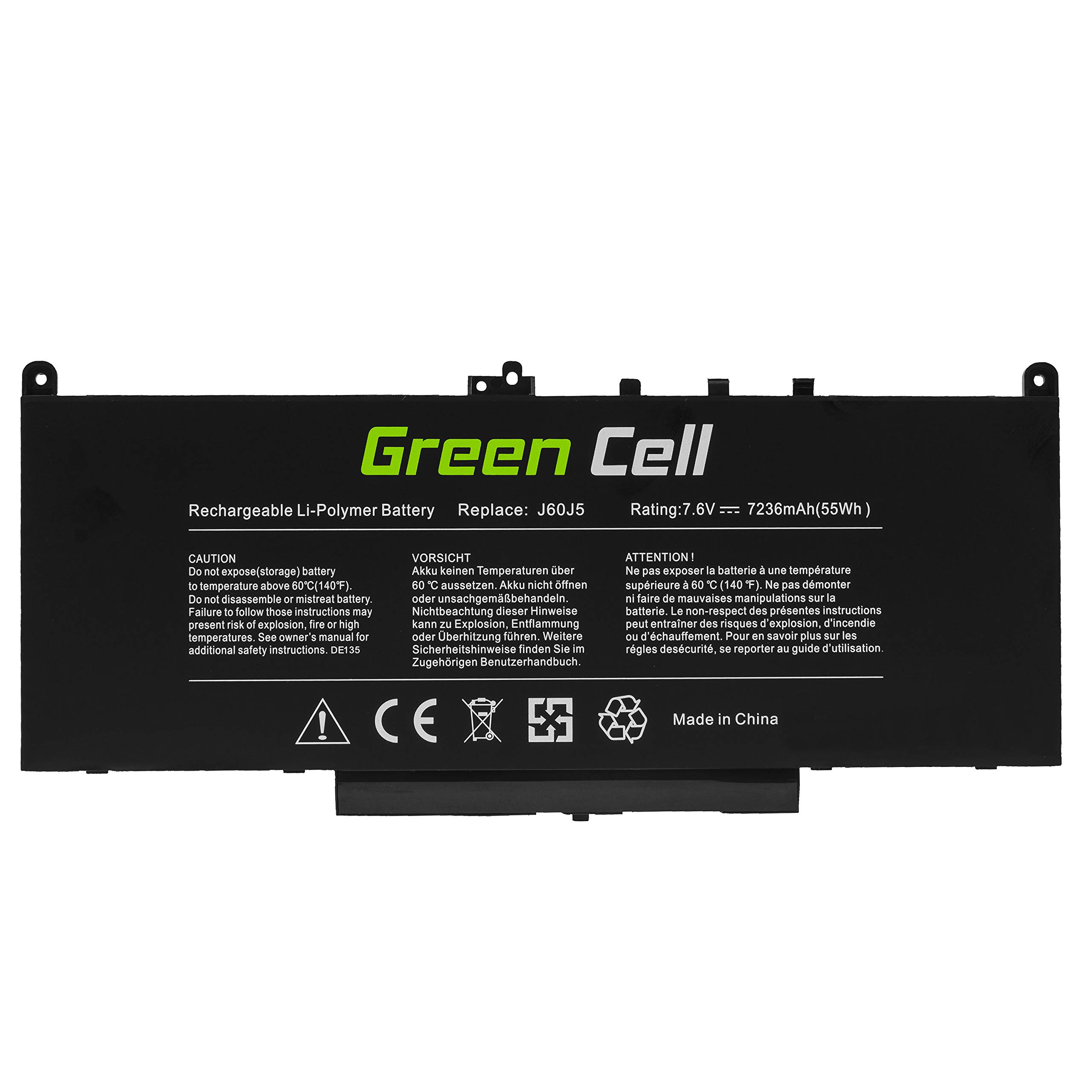 Green Cell Laptop Akku J60J5 J6OJ5 01W2Y2 0242WD 0MC34Y 1W2Y2 242WD MC34Y für Dell Latitude E7270 E7470 (5800 mAh, 7.4-7.6 V, Farbe: Schwarz, Anzahl Zellen 4)