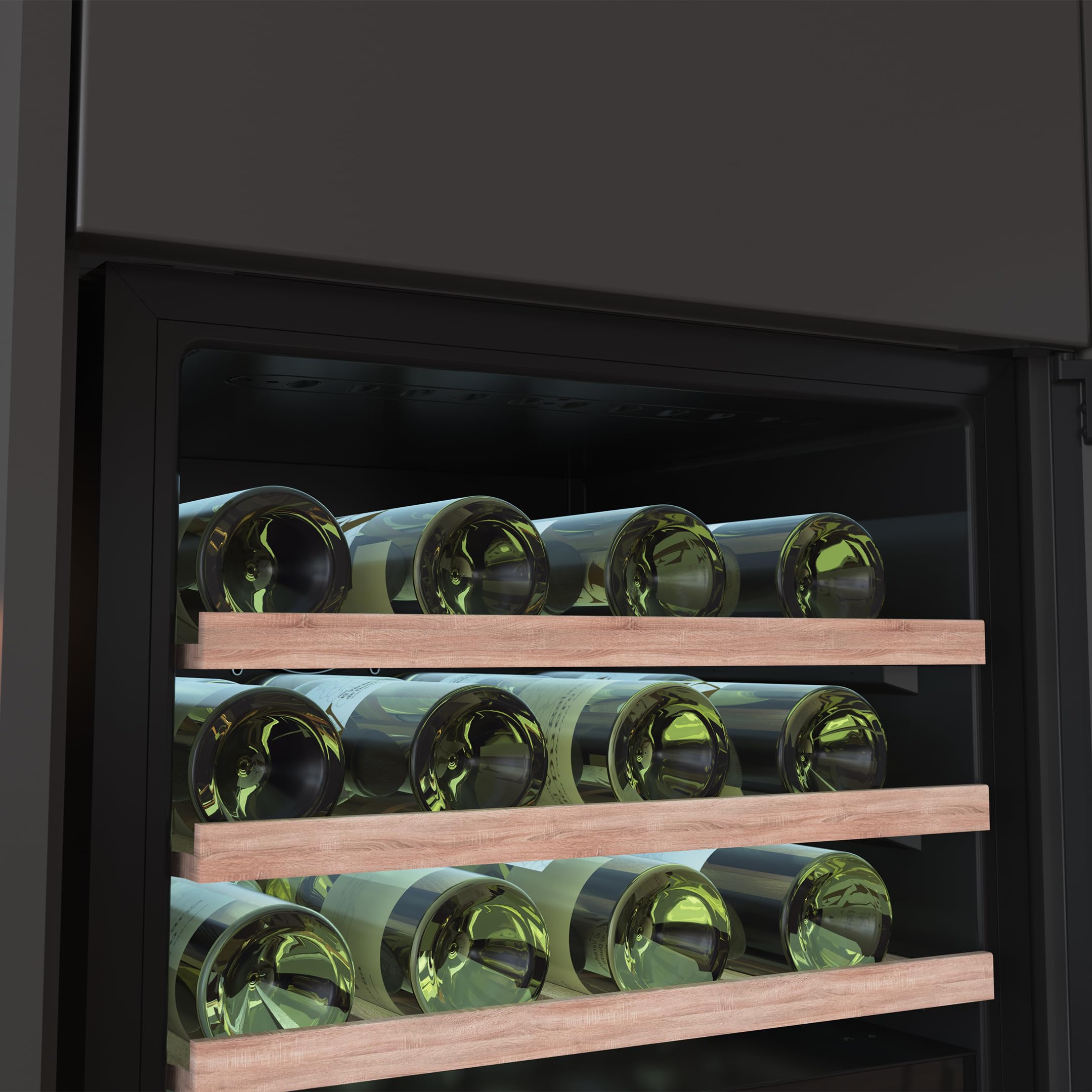Cecotec Einbau-Weinkühlschrank 57 Flaschen Bolero Grandsommelier Duo 57000 Touch Black. Schwarz mit leiser Kühlung (38 dB) und Touch-LED-Steuerung