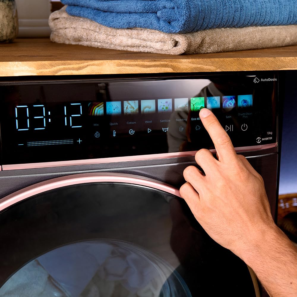 Cecotec Waschmaschine 10kg Frontlader Bolero DressCode 10900 Autodose Inverter FullColor Steel A. 1400 U/min, geringer Verbrauch, 10,3"-Bildschirm, 11 Prog, Inverter Plus-Motor, Dampffunktion