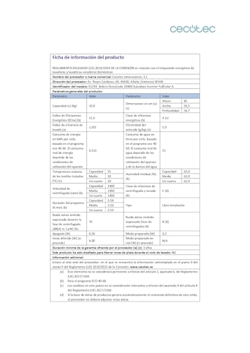 Cecotec Waschmaschine 10kg Frontlader Autodosis Bolero DressCode 10900 Autodose Inverter FullColor A. 1400 U/min, geringer Verbrauch, 10,3"-Bildschirm, 11 Prog, Inverter Plus-Motor, Dampffunktion
