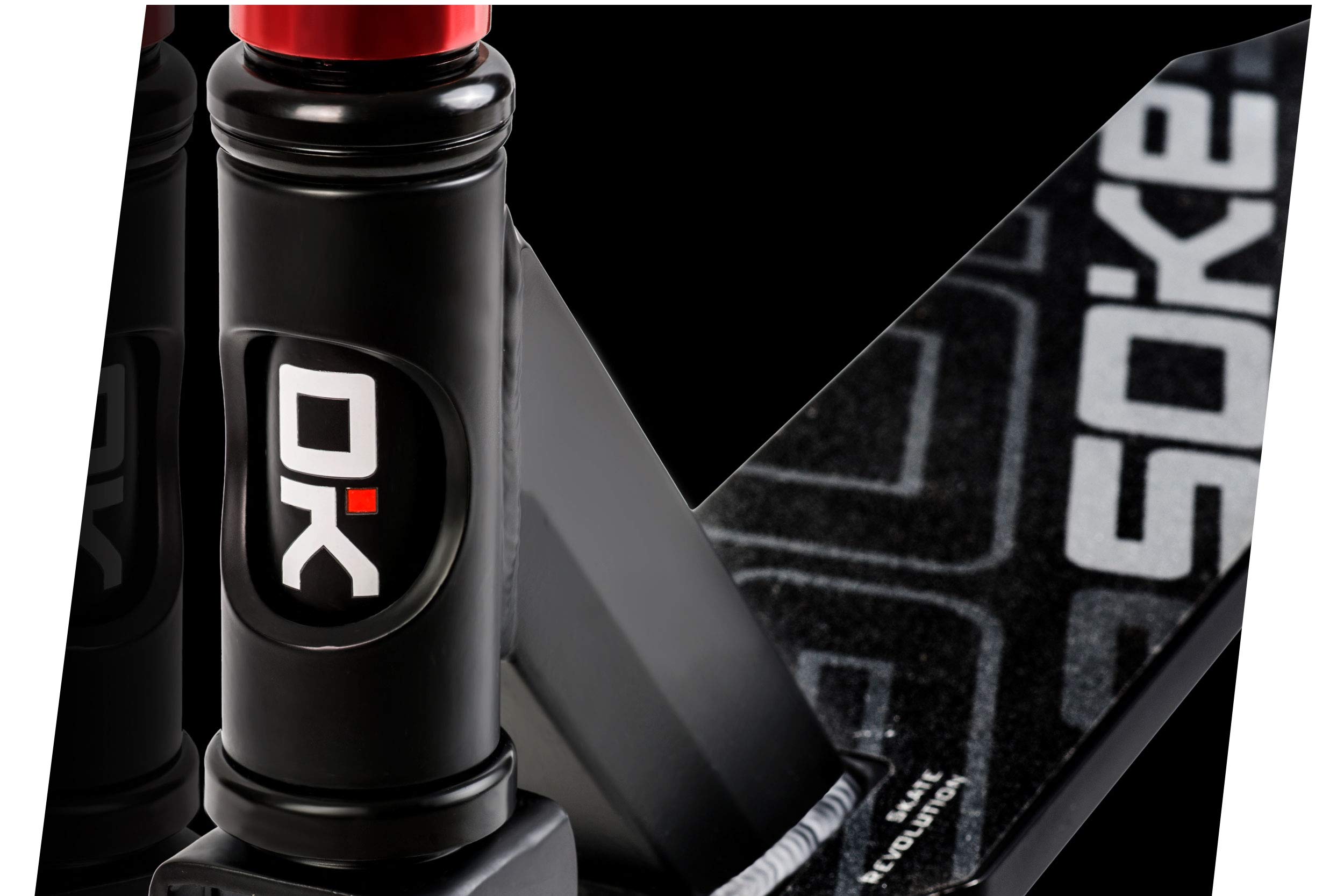 SOKE Stunt Scooter PRO Kick-Scooter mit ABEC 9 Kugellager Tretroller Trick Roller für Erwachsene und Kinder Zweirad Freestyle Cityroller | 2 Räder | Tragkraft 100kg (Schwarz-Rot)