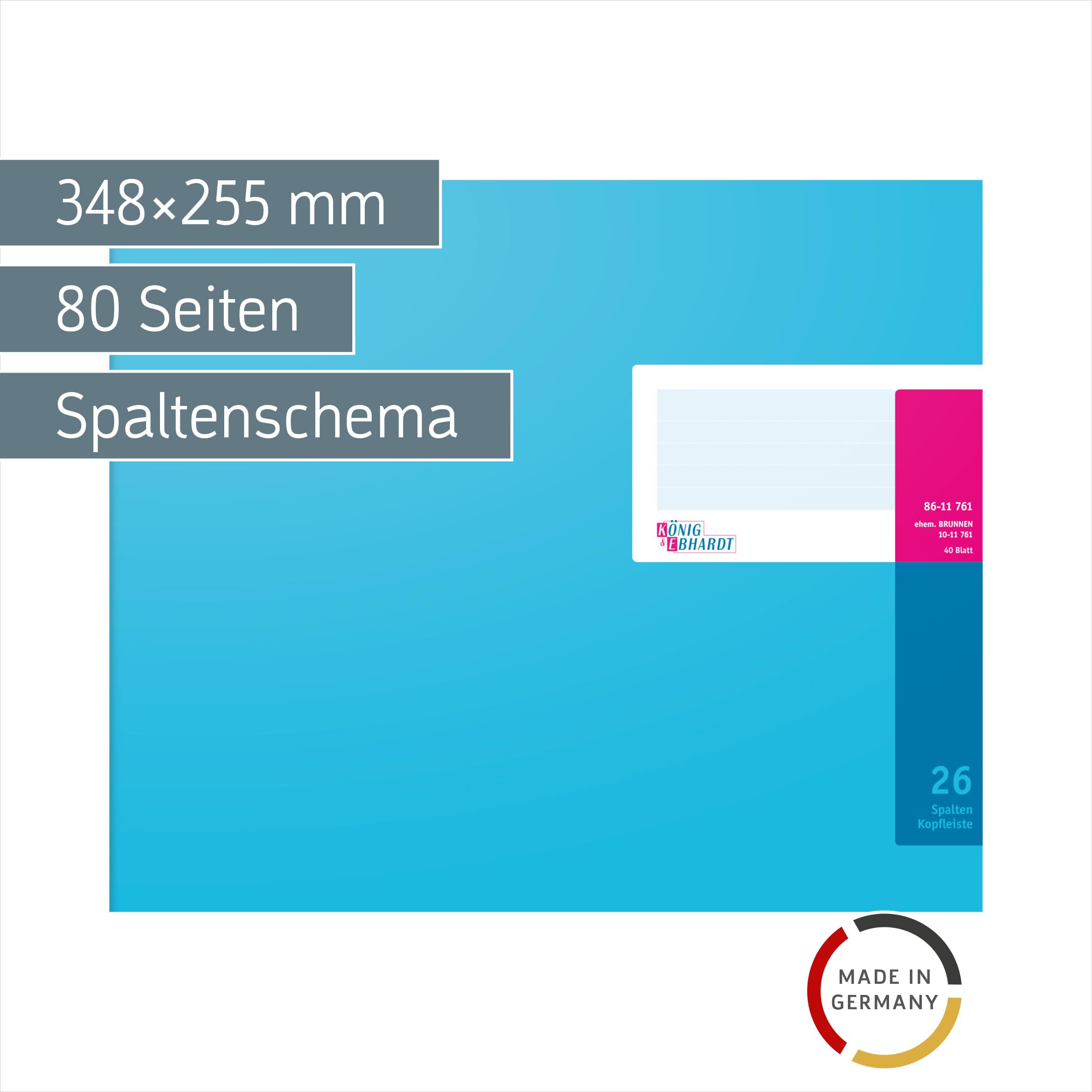 König & Ebhardt König und Ebhardt König & Ebhardt 8611761 Geschäftsbuch / Spaltenbuch (35,3 x 29,7cm, mit Kopfleiste, 26 Spalten, 32 Zeilen, 80g/m², 40 Blatt, Drahtheftung)