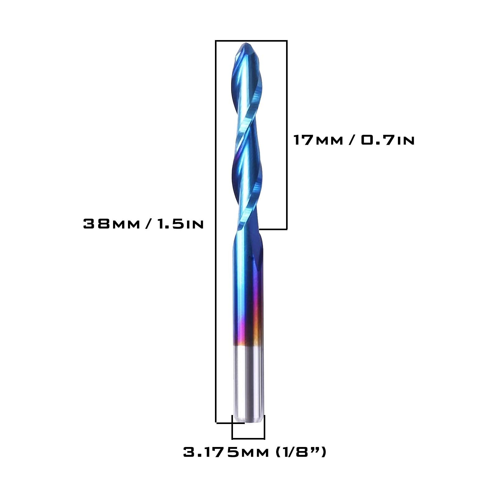 Be In Your Mind 10 Stück 1/8 Zoll Kugelkopf Schaftfräser CNC-Fräser 3,175 mm Schaft Spirale Upcut Design Wolframkarbid Nano Blau Beschichtung