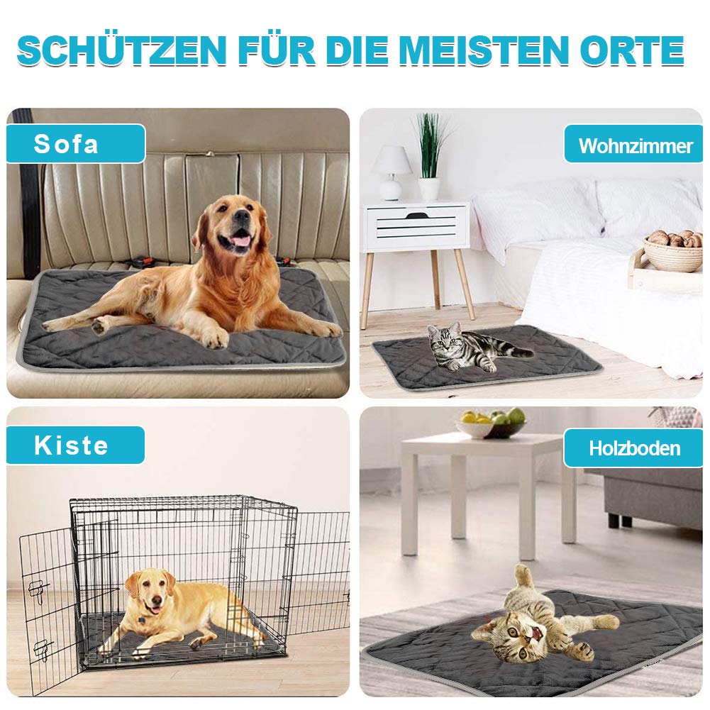 Hundedecke Warm rutschfest Waschbar Weich Haustiermatte (Grau, L)