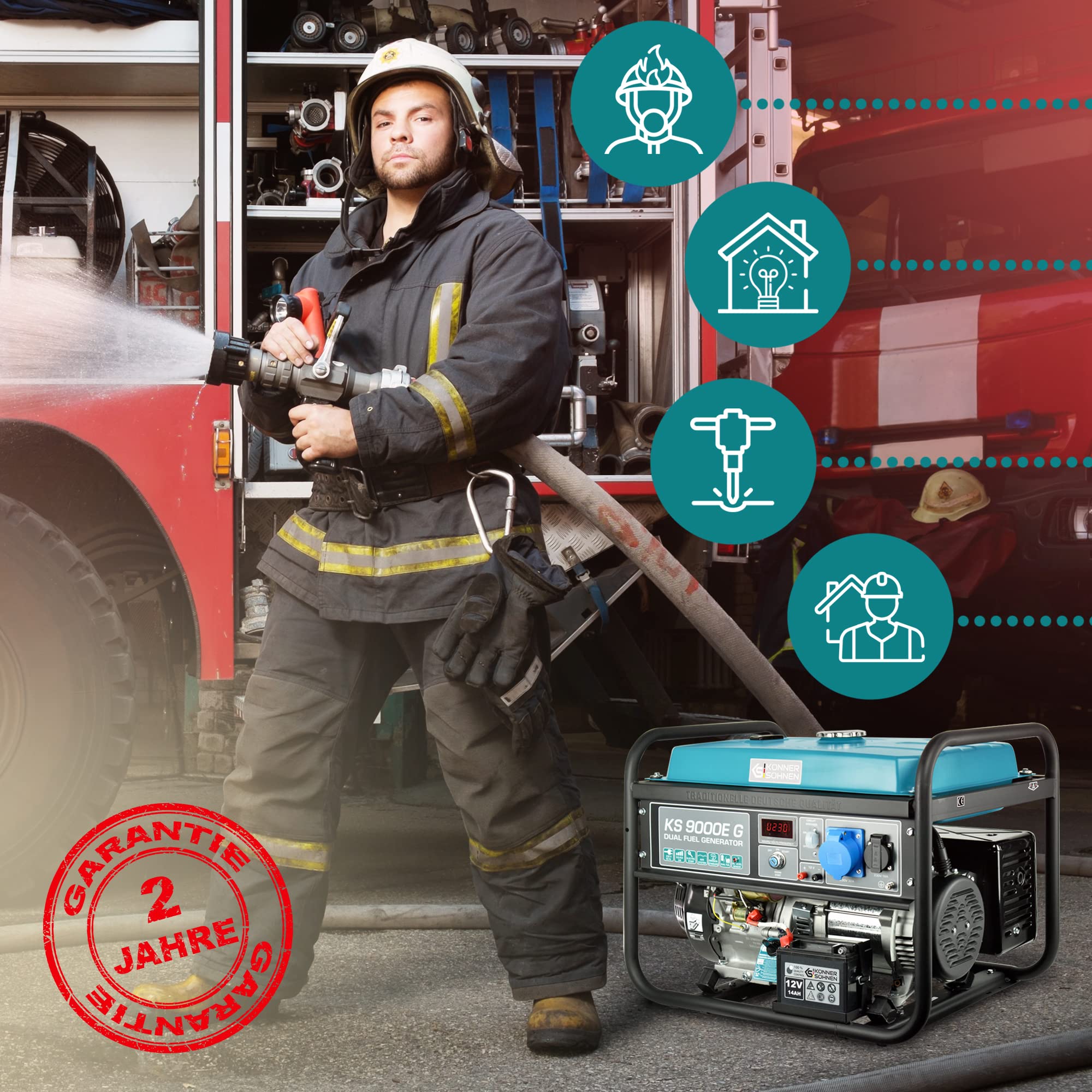 LPG/Benzin-Generator K&S Könner&Söhnen KS 9000E G der DUAL FUEL,notstromaggregat 6500 W,Hand-/Elektroanlass,1x16A, 1х32 (230 V),12V stromerzeuger mit (AVR),stromaggregat, Kurzschlussschutz