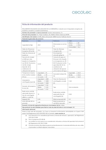 Cecotec Waschmaschine 10kg Frontlader Bolero DressCode 10900 Autodose Inverter FullColor Ice Blue A. 1400 U/min, geringer Verbrauch, 10,3"-Bildschirm, 11 Programme, Inverter Plus-Motor