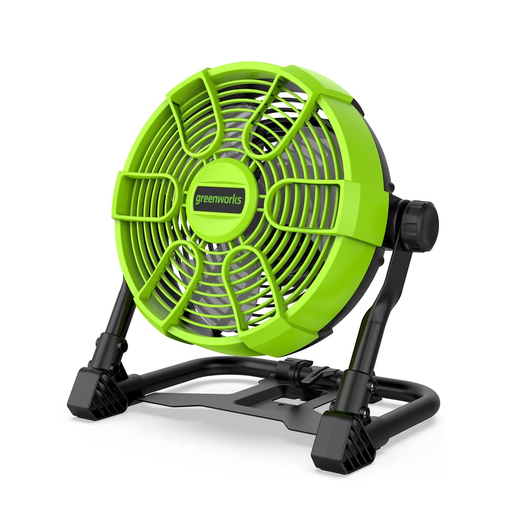 Greenworks G24FAN Akku-Hybrid-Ventilator mit Haken zum Aufhängen, 25,4cm Durchmesser, 2600 U/min, 5 Geschwindigkeitsstufen, 360° drehbarer Kopf, kompatibel mit AC-Kabel, OHNE 24V Akku & Ladegerät