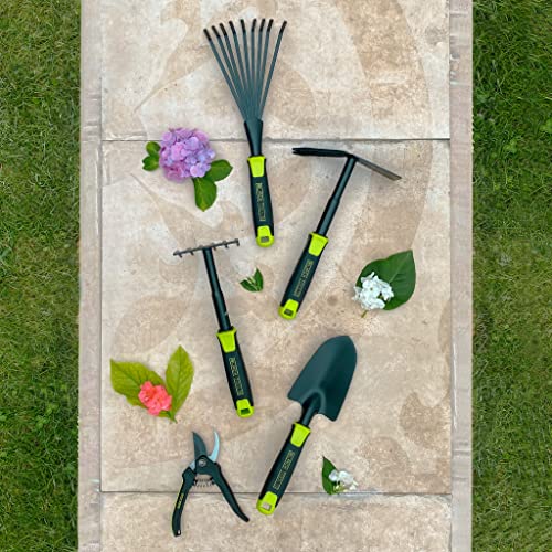 Black Tools® Garden Handrechen | Zum Säubern und Auflockern | Rutschfester Griff | Korrosionsgeschützt | Länge 30 cm | Garten, Kübel, Balkonkästen, Beete