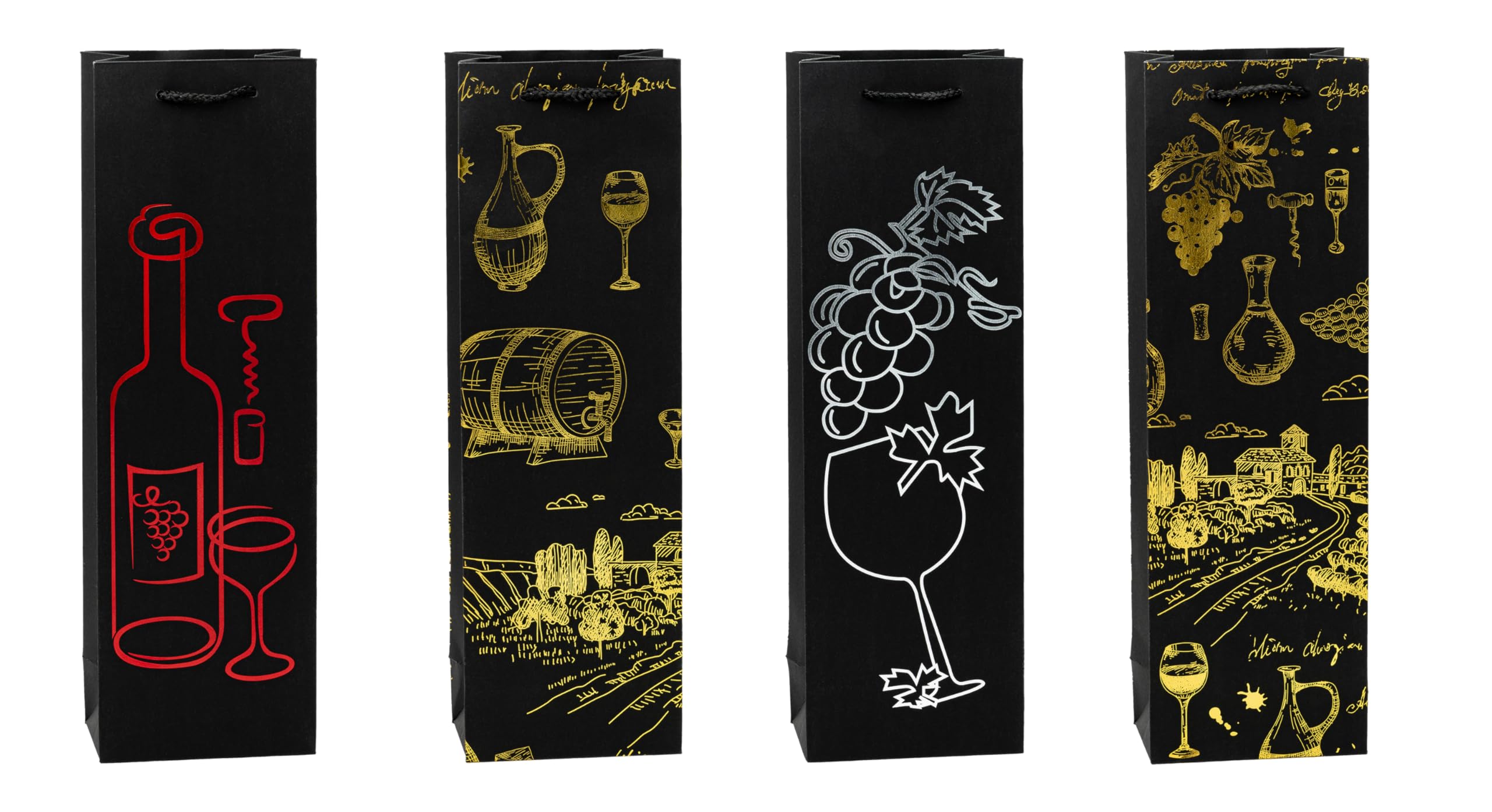 TSI Geschenktüten WEIN Premium für Wein- und Sektflaschen, 12er Packung, Größe: Flasche (HxBxT 38 x 12 x 8 cm), Art. Nr. 88281