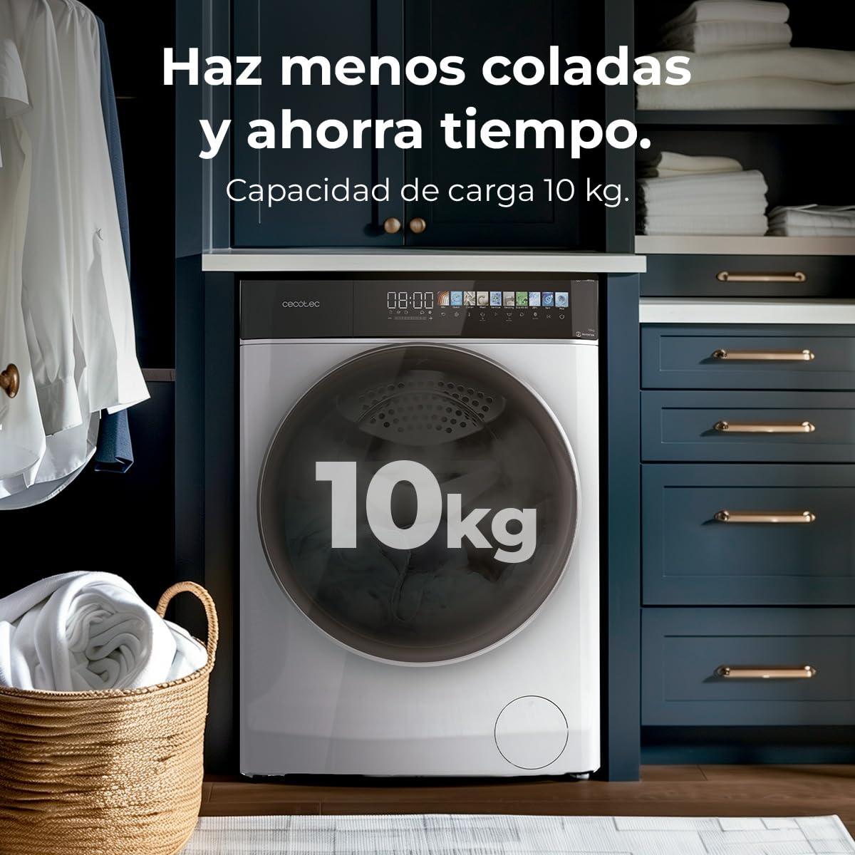 Cecotec Waschmaschine 10kg Frontlader Autodosis Bolero DressCode 10900 Autodose Inverter FullColor A. 1400 U/min, geringer Verbrauch, 10,3"-Bildschirm, 11 Prog, Inverter Plus-Motor, Dampffunktion