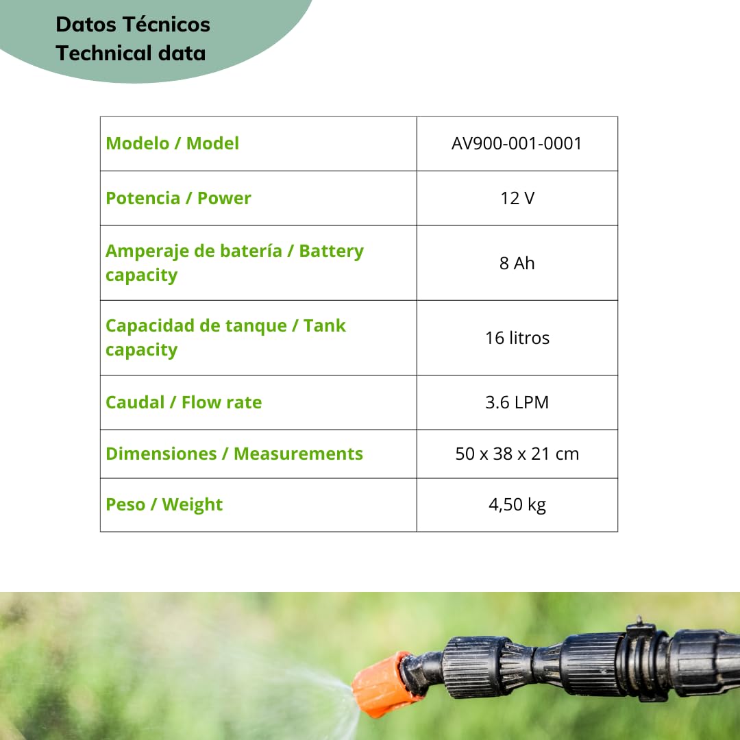 Avalon - Drucksprüher 16L, Bar Stärker Drucksprüher Akku 18V Batterien, Elektrischer Pflanzensprüher Einstellbare Sprühstärke. Ladegerät enthalten