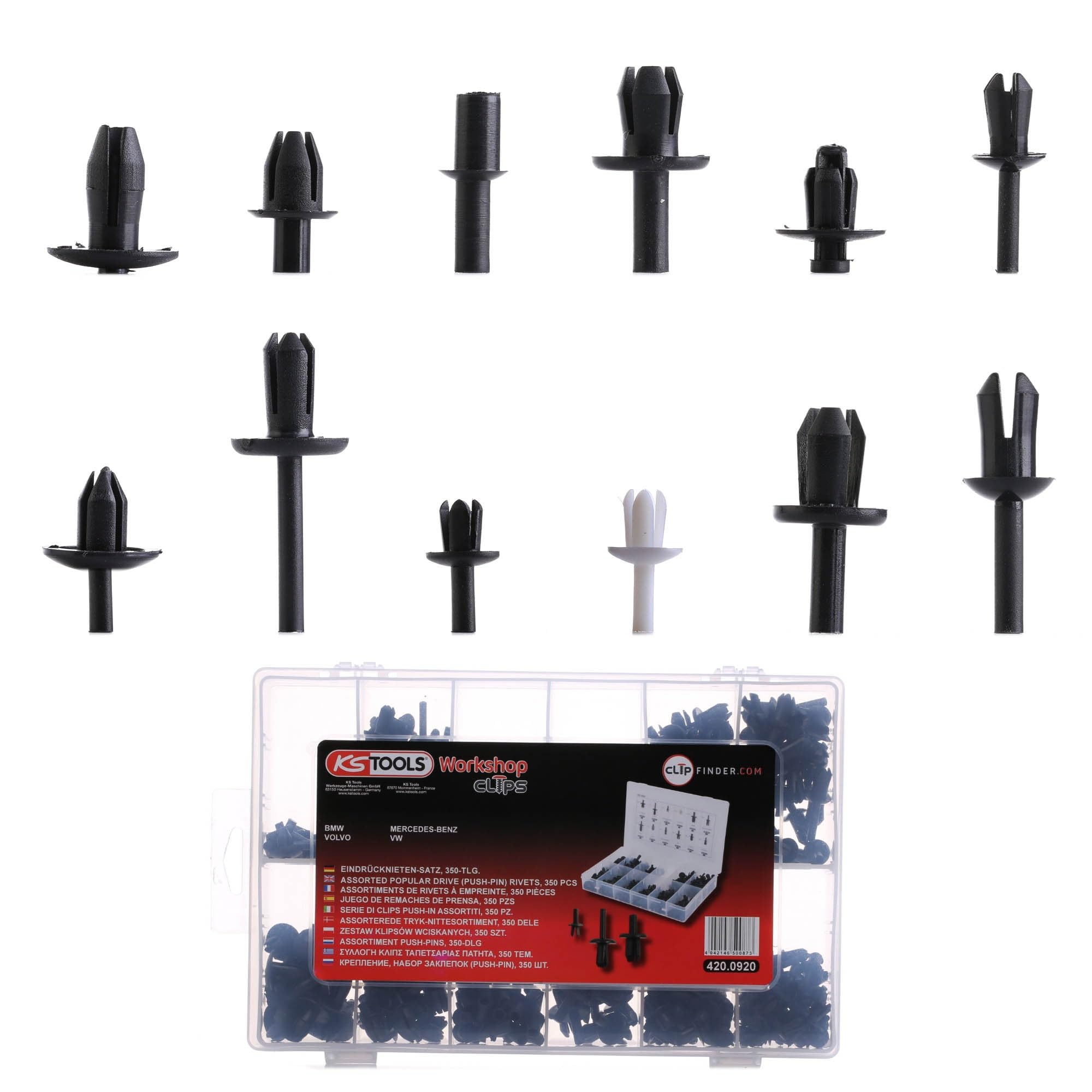 KS Tools 420.0920 Befestigungs-Clip-Satz - Eindrücknieten, 350-tlg.