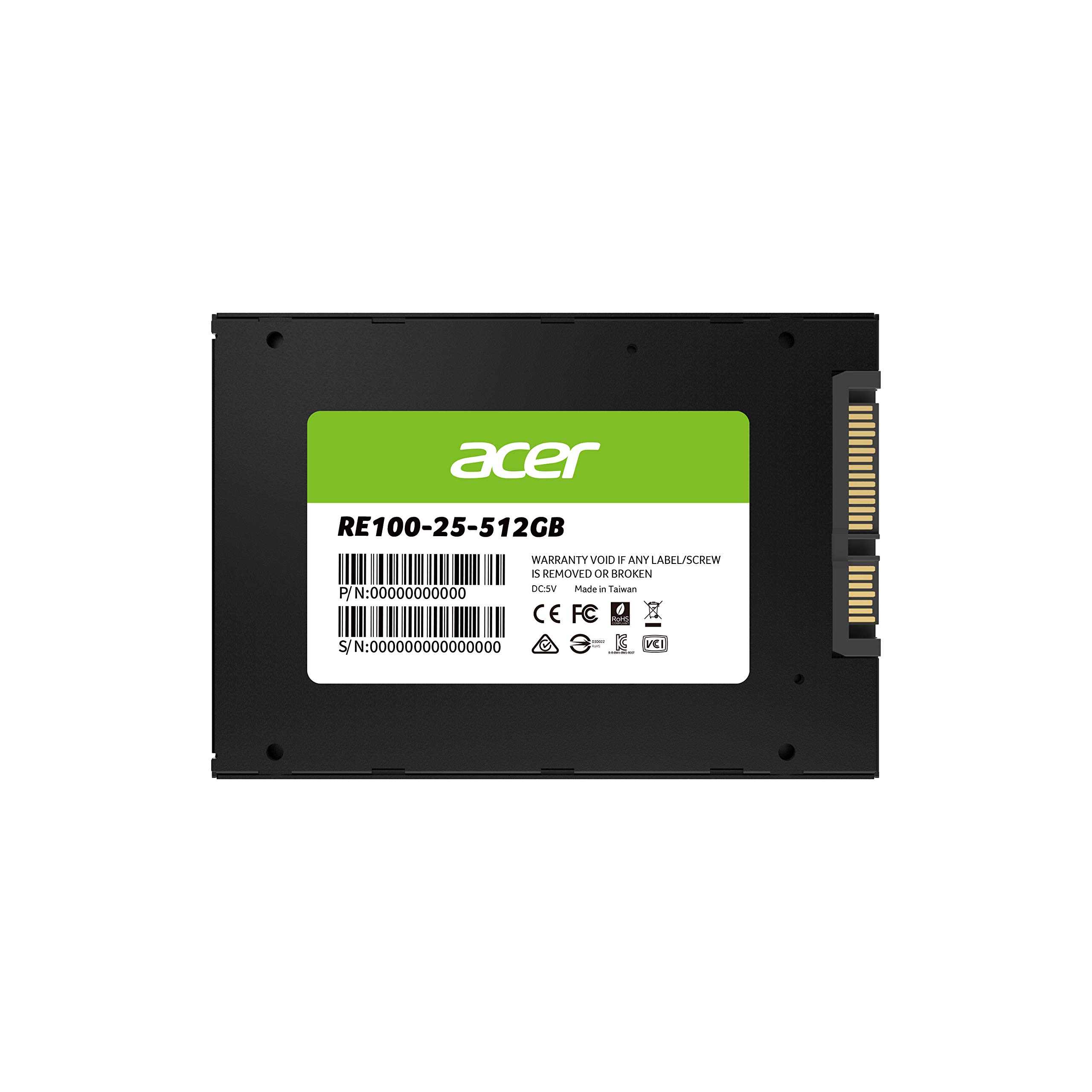 acer RE100 512GB SATA SSD 2,5" - bis zu 560 MB/s Lesen - 3D TLC NAND - Schnelle, Leise, Stoßfeste Solid State Festplatte