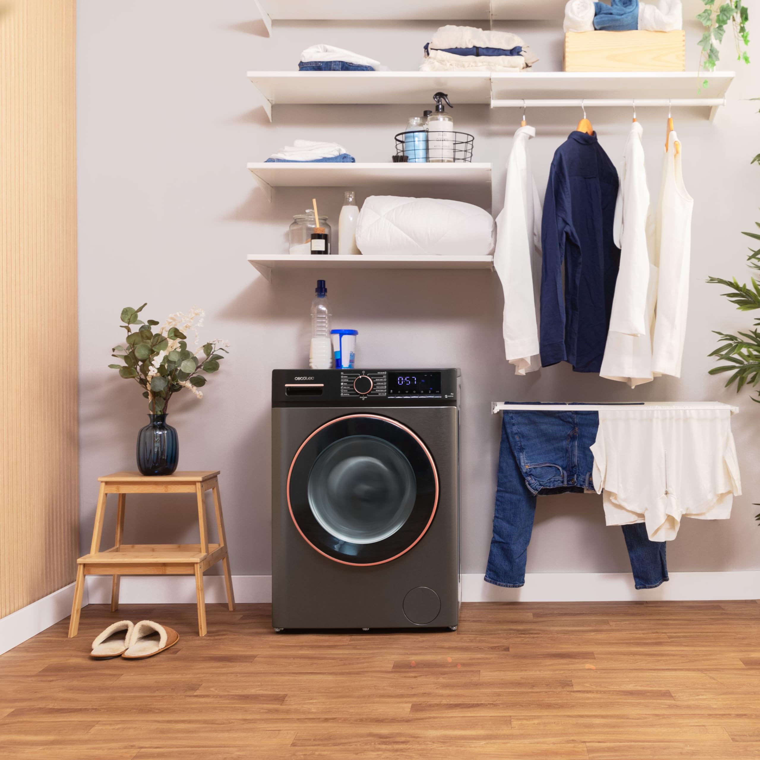 Cecotec Frontlader-Waschmaschine 9 kg Bolero Dresscode 9610 Inverter Steel A. 2000W, 1400 U/min, Niedriger Verbrauch, Dampffunktion, Inverter Plus Motor, Optimiert Wasser- und Waschmittelverbrauch