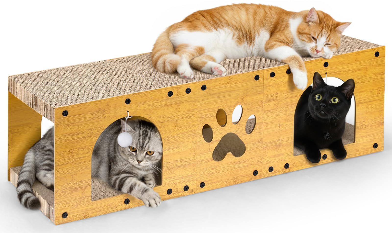 Gimars 100x30x30 cm Kratzbrett Katzen mit Spielball,Tunnel, Kratzpappe für Katzen groß XXL Katzenhaus Pappe, Kratzmöbel als Möbelschutz Indoor