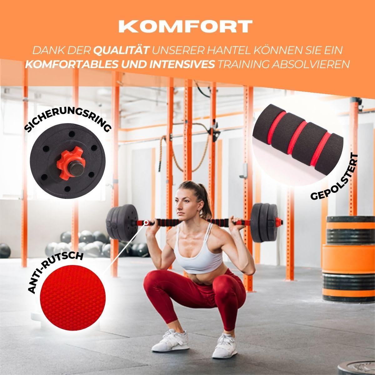 Mobiclinic® fitness, Hantelset verstellbar, 2 in 1, Extenfit, Gewicht von 2-20 kg, Enthält hanteln und gepolsterte verlängerungsstange, Rutschfeste muttern, Robuster stahl, Heim-fitnessstudio