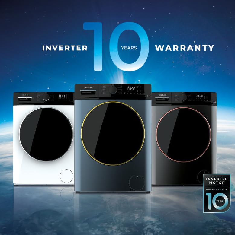 Cecotec Frontlader-Waschmaschine 9 kg Bolero Dresscode 9610 Inverter Steel A. 2000W, 1400 U/min, Niedriger Verbrauch, Dampffunktion, Inverter Plus Motor, Optimiert Wasser- und Waschmittelverbrauch