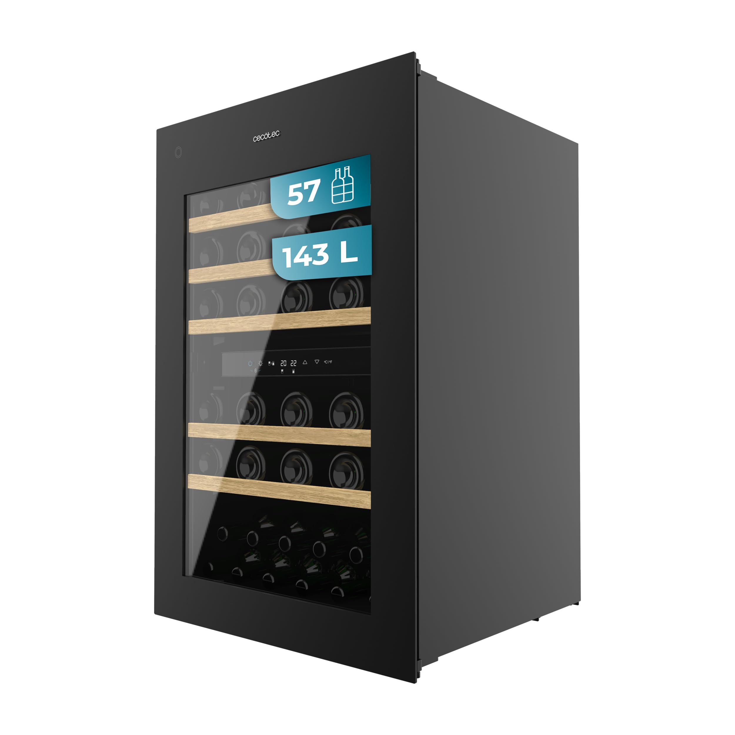 Cecotec Einbau-Weinkühlschrank 57 Flaschen Bolero Grandsommelier Duo 57000 Touch Black. Schwarz mit leiser Kühlung (38 dB) und Touch-LED-Steuerung
