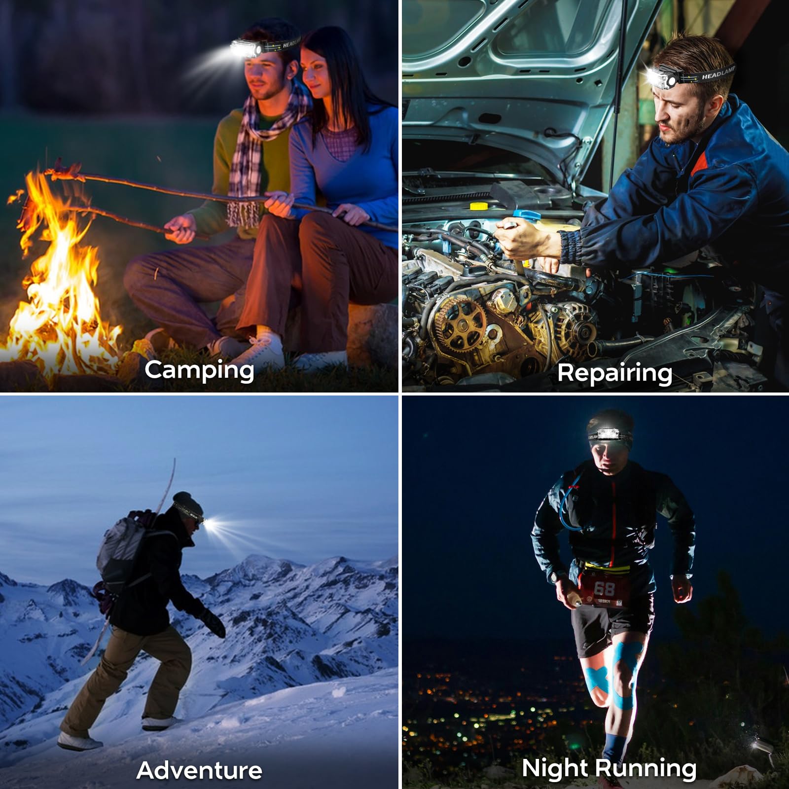 DAWINSIE Stirnlampe LED Wiederaufladbar [2 Stück], Wasserdichte Kopflampe mit 6 Lichtmodi, Superhell Intelligenter Sensor Stirnlampen für Hikezeit, joggen, Angeln,Campen,Klettern