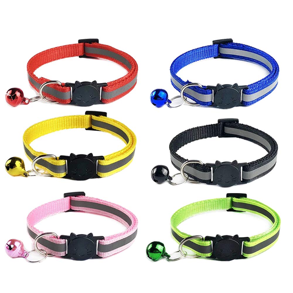 Dr.JIEER 6-teiliges Halsband für Katzen, verstellbar, reflektierend, mit Glöckchen und Sicherheitsschnalle, geeignet für die meisten Katzen, 6 Stück