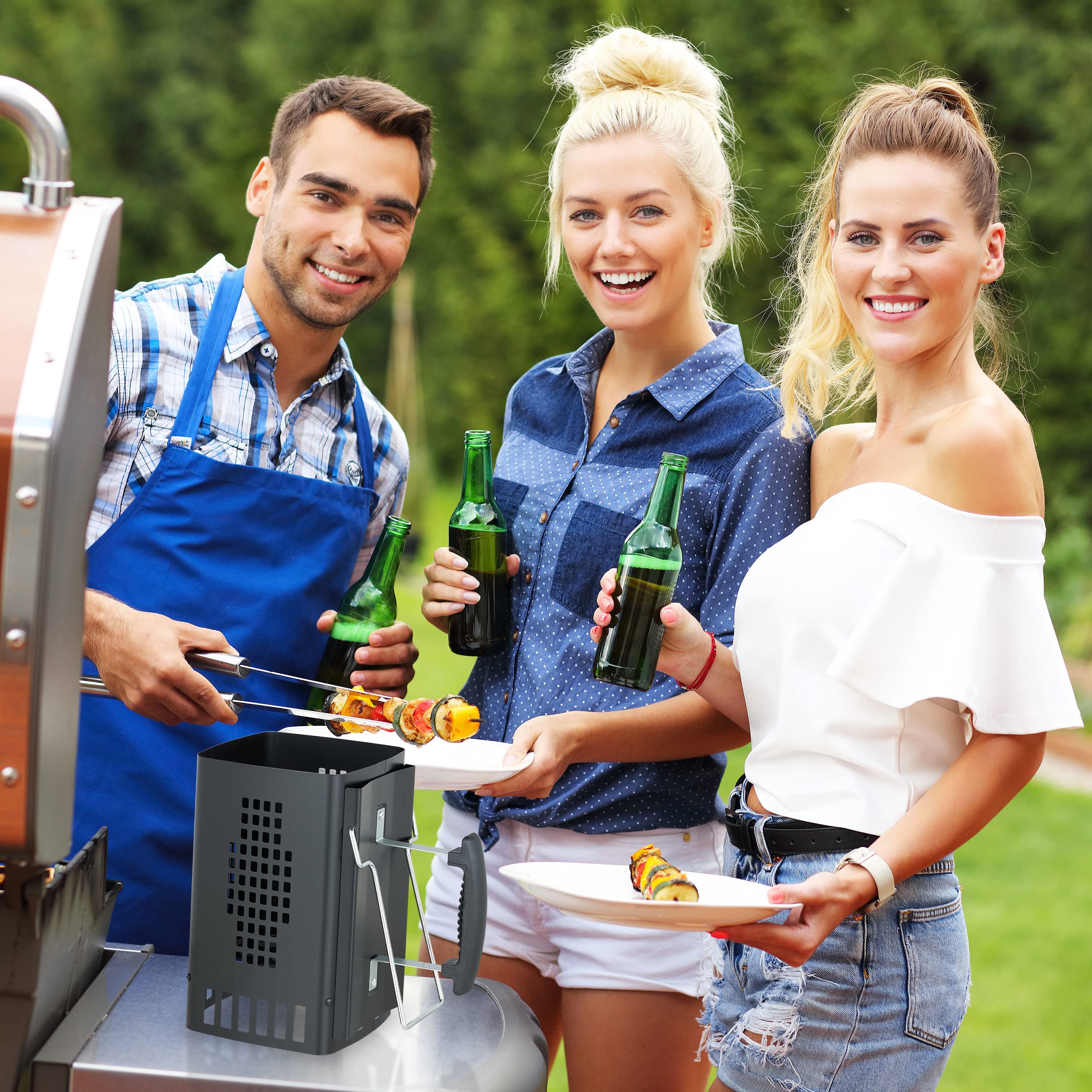 Relaxdays Anzündkamin Grill, mit Sicherheitsgriff & Haltebügel, HBT: 27 x 18 x 17 cm, Anzündhilfe Grillkohle, schwarz