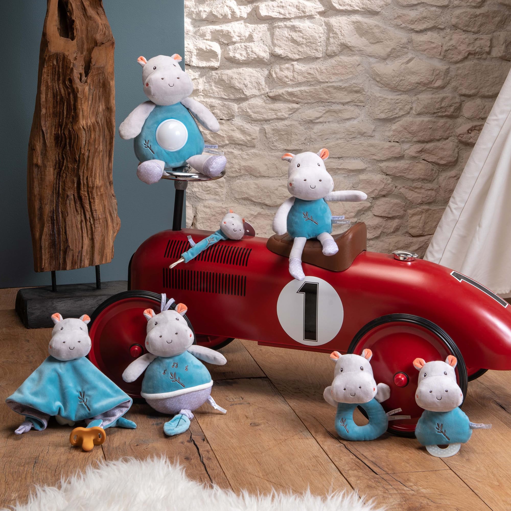 GIPSY Toys – Plüschtier – Schnullerhalter – Serie "Bamboo" – 13 cm S/Karte – Blau und Grau – 1. Alter