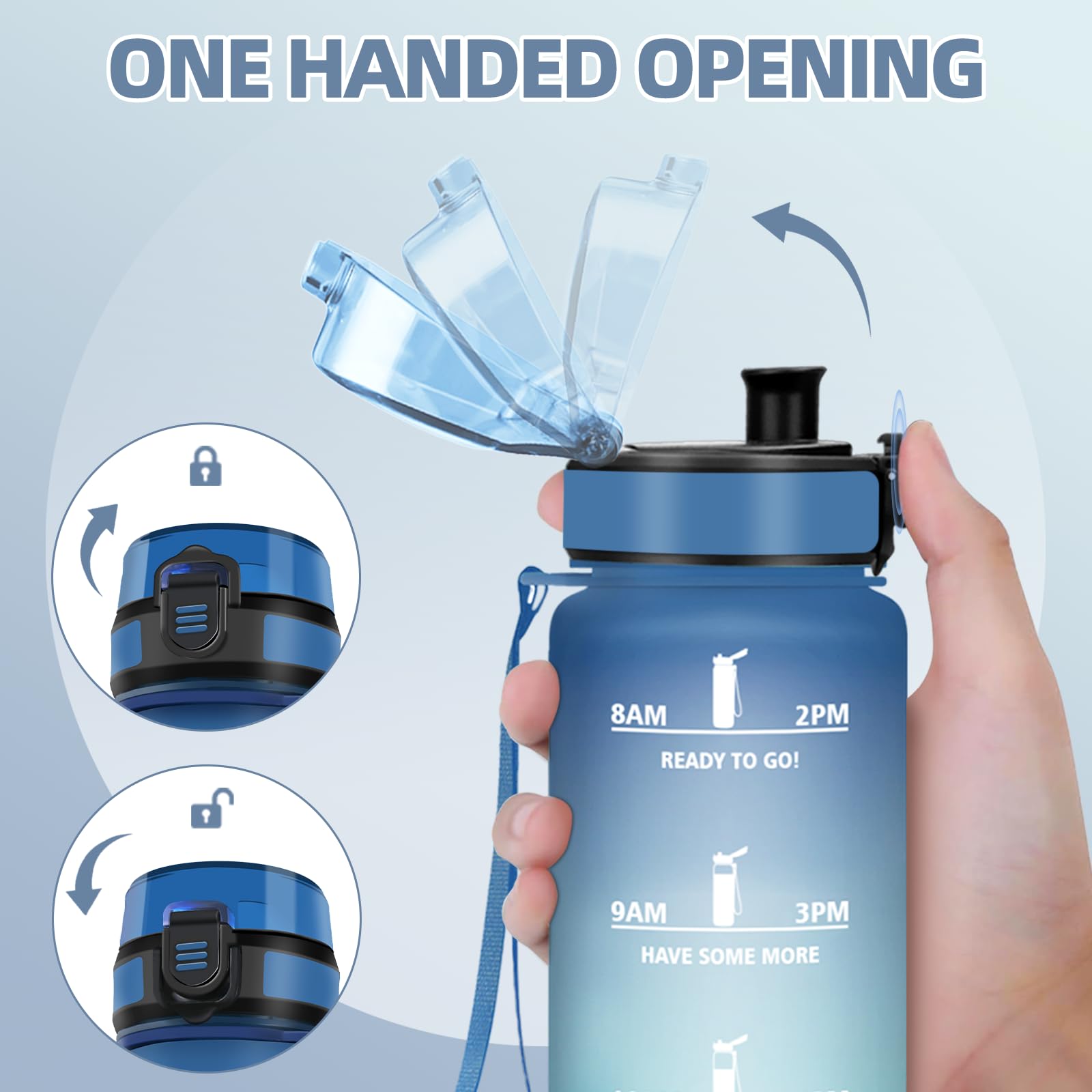 Motswedi Trinkflasche 1L, BPA-Frei, Trinkflasche Sport, Auslaufsicher, Wasserflasche, Kohlensäure Geeignet, Trinkflaschen für Yoga, Schule, Fahrrad, Kinder, Outdoors, Blau & Grün