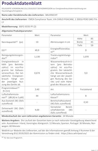 Bauknecht BSFO 3O35 PF Freistehender Geschirrspüler 45 cm Breite/PowerClean/ActivDry/Vollwasserschutz/hygieneprogramm/Besteckschublade/Sensor-Programm/Kindersicherung