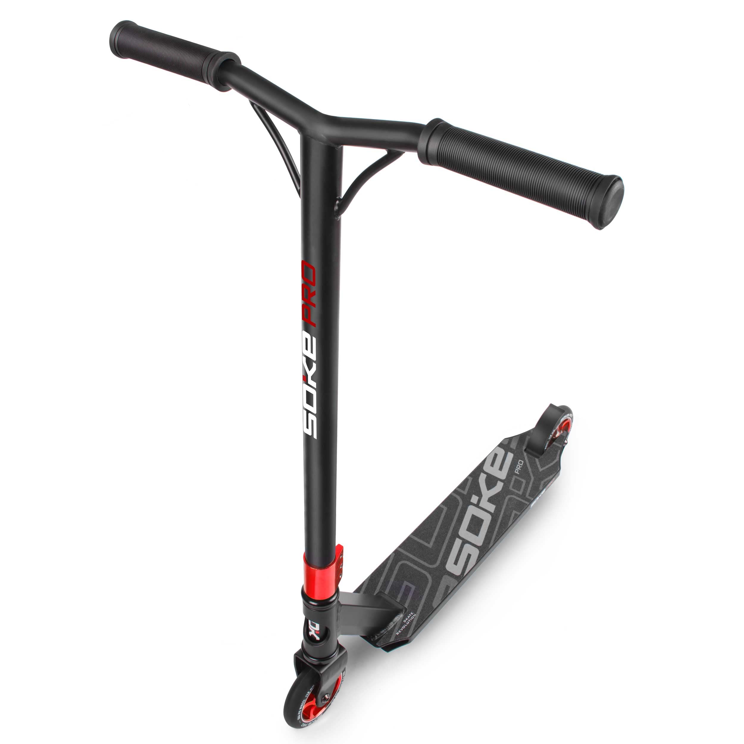 SOKE Stunt Scooter PRO Kick-Scooter mit ABEC 9 Kugellager Tretroller Trick Roller für Erwachsene und Kinder Zweirad Freestyle Cityroller | 2 Räder | Tragkraft 100kg (Schwarz-Rot)