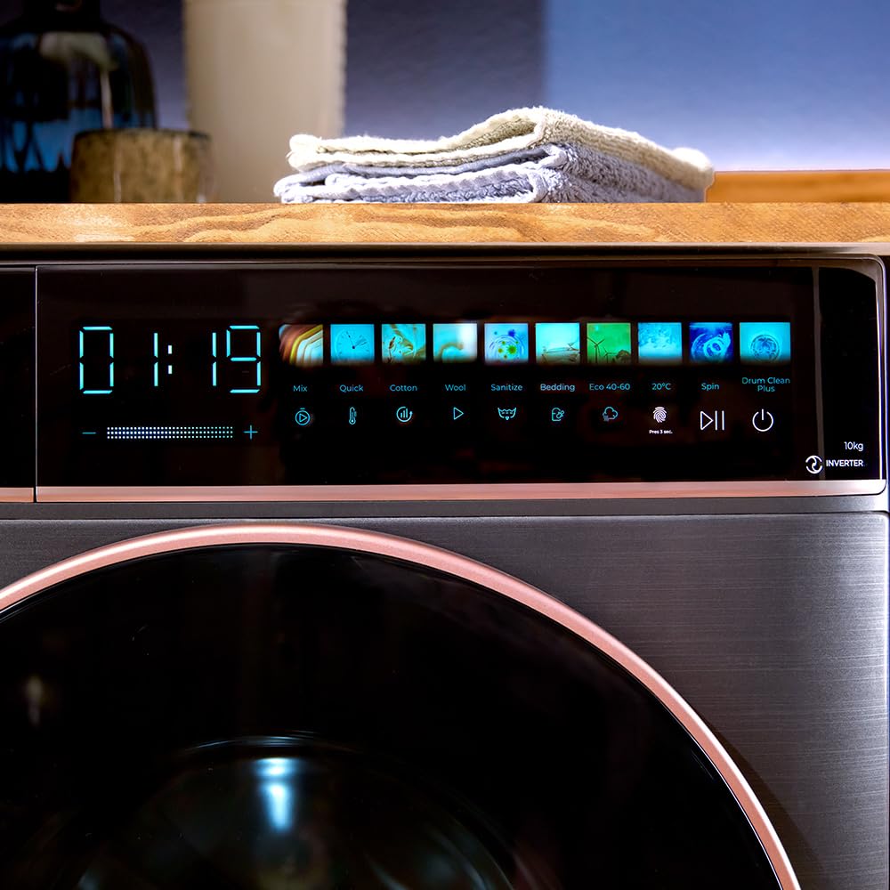 Cecotec Waschmaschine 10kg Frontlader Bolero DressCode 10900 Autodose Inverter FullColor Ice Blue A. 1400 U/min, geringer Verbrauch, 10,3"-Bildschirm, 11 Programme, Inverter Plus-Motor