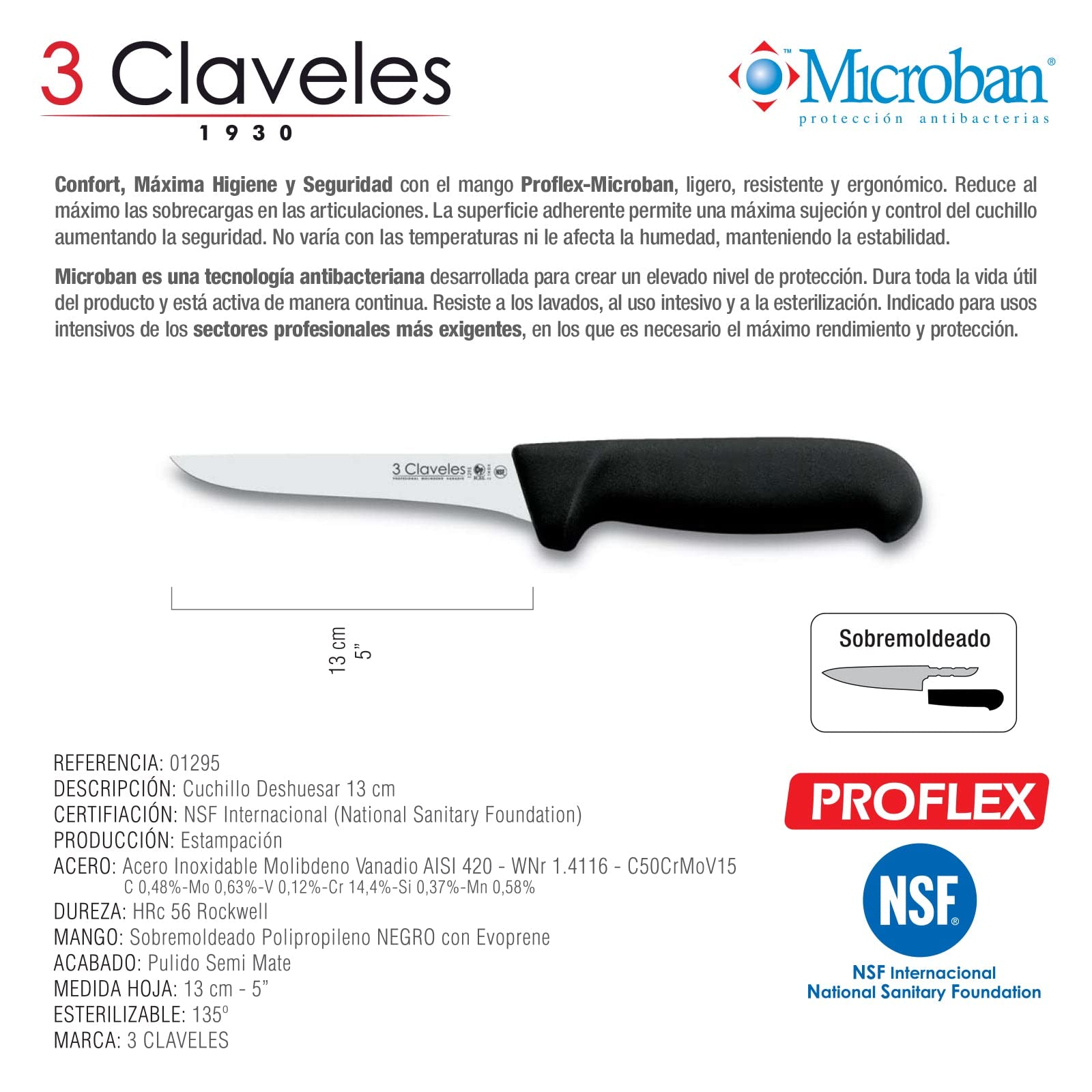 CUCHILLO DESHUESAR POLIPROPILENO NEGRO 13 cm - 5" FH 3C
