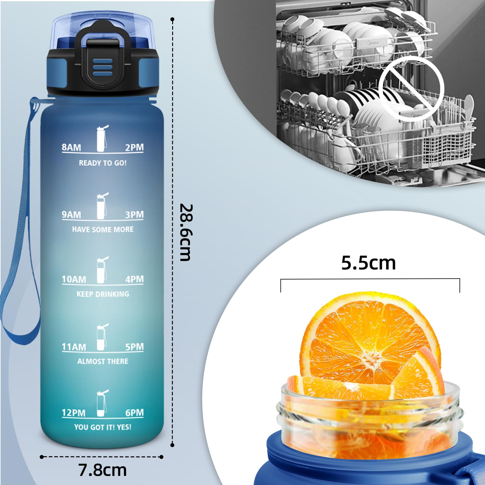 Motswedi Trinkflasche 1L, BPA-Frei, Trinkflasche Sport, Auslaufsicher, Wasserflasche, Kohlensäure Geeignet, Trinkflaschen für Yoga, Schule, Fahrrad, Kinder, Outdoors, Blau & Grün