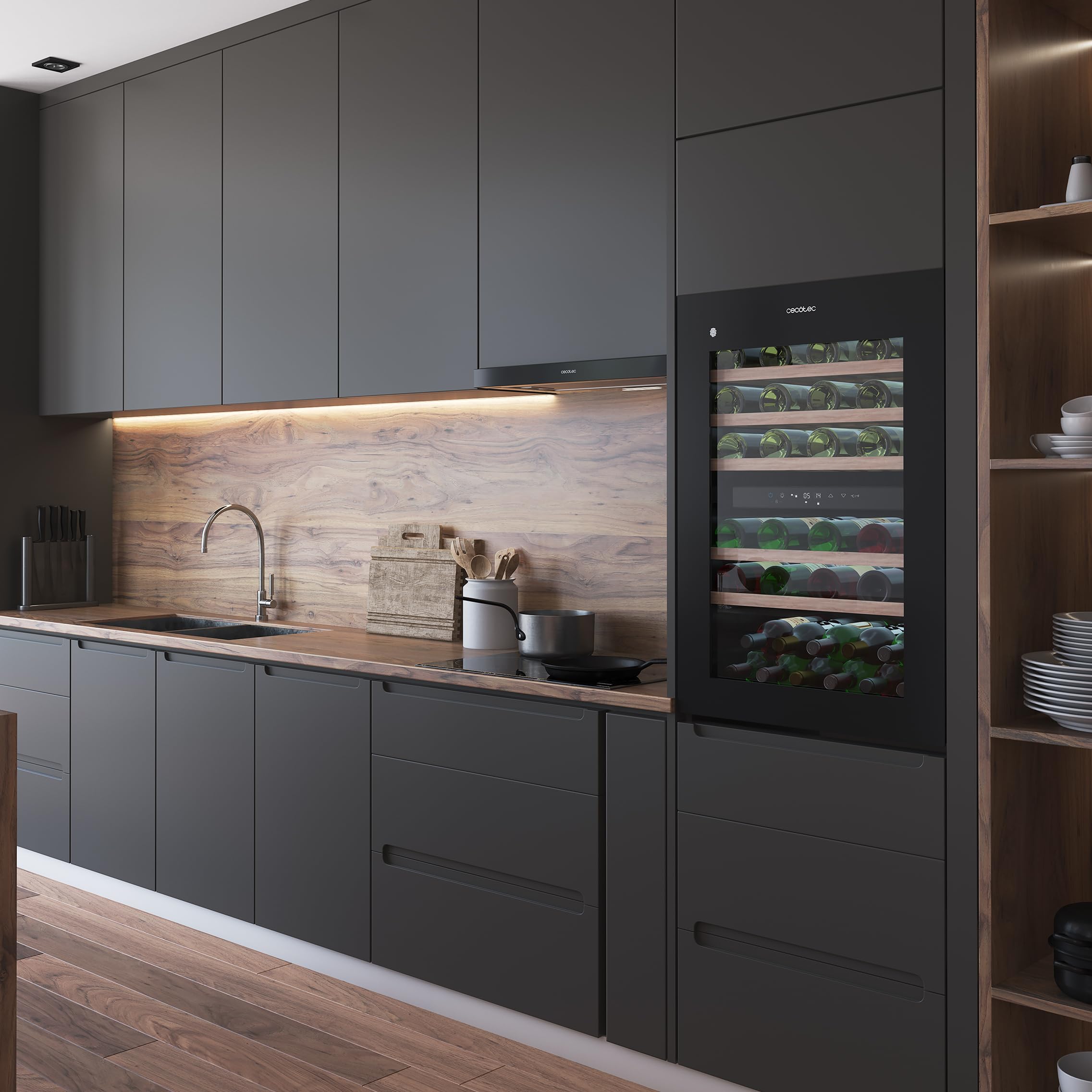 Cecotec Einbau-Weinkühlschrank 57 Flaschen Bolero Grandsommelier Duo 57000 Touch Black. Schwarz mit leiser Kühlung (38 dB) und Touch-LED-Steuerung