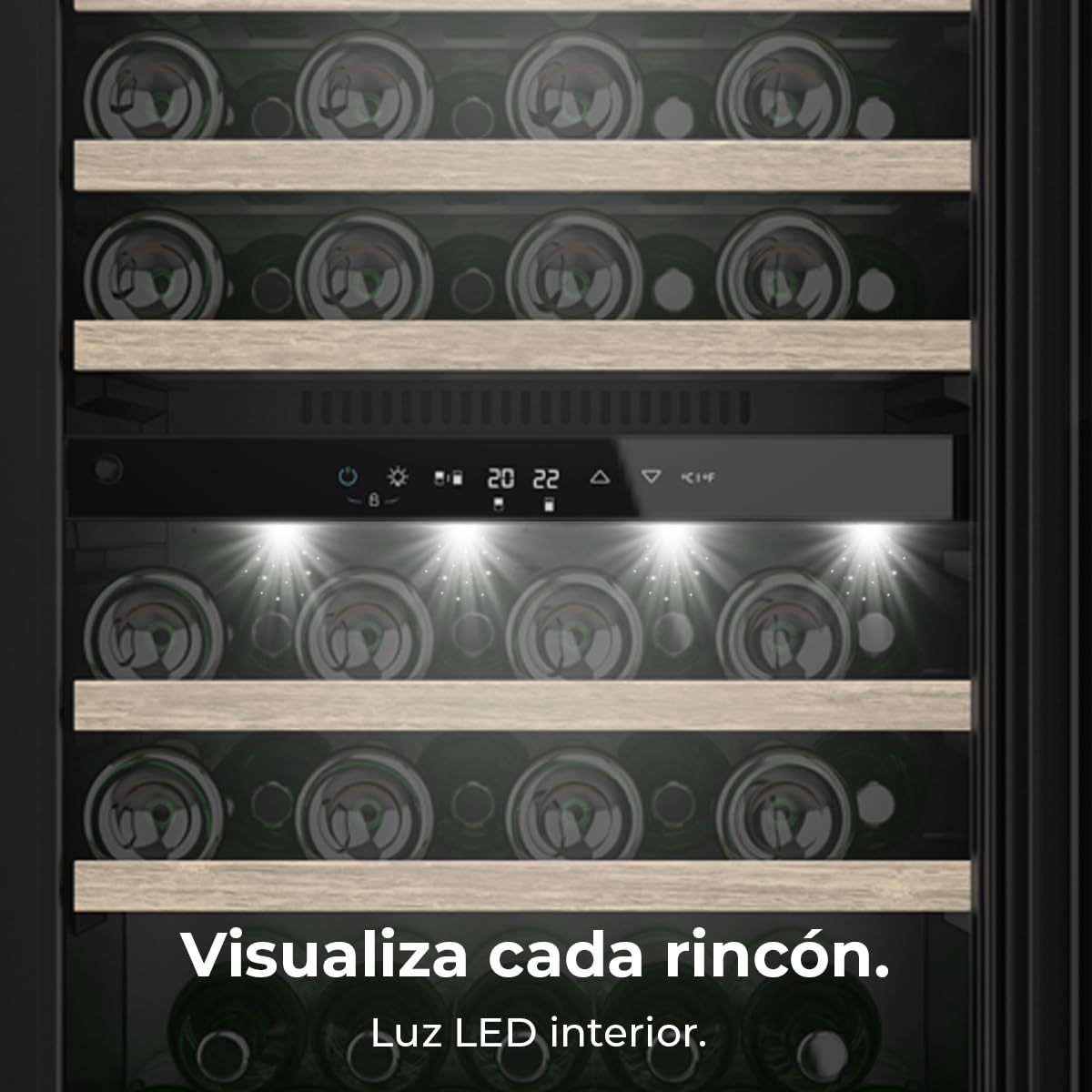 Cecotec Einbau-Weinkühlschrank 57 Flaschen Bolero Grandsommelier Duo 57000 Touch Black. Schwarz mit leiser Kühlung (38 dB) und Touch-LED-Steuerung