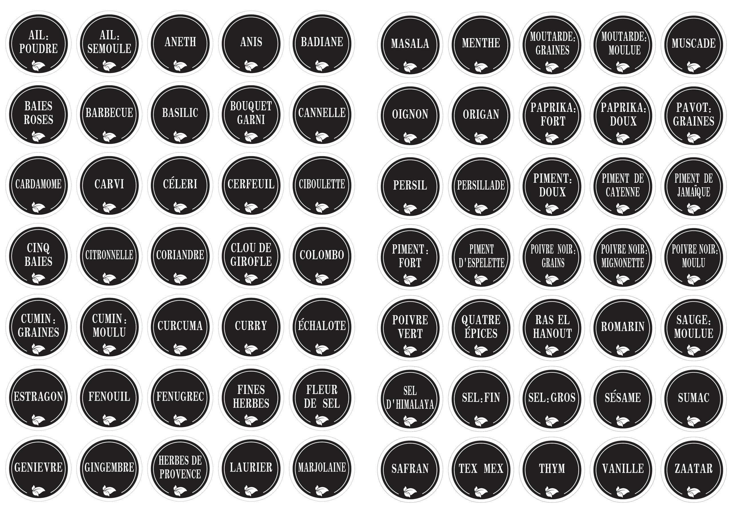 Französische Gewürzetiketten für Einmachgläser – 200 selbstklebende Sticker schwarz – rund & rechteckig – weißer Marker inklusive – Küche organisiert & lesbar