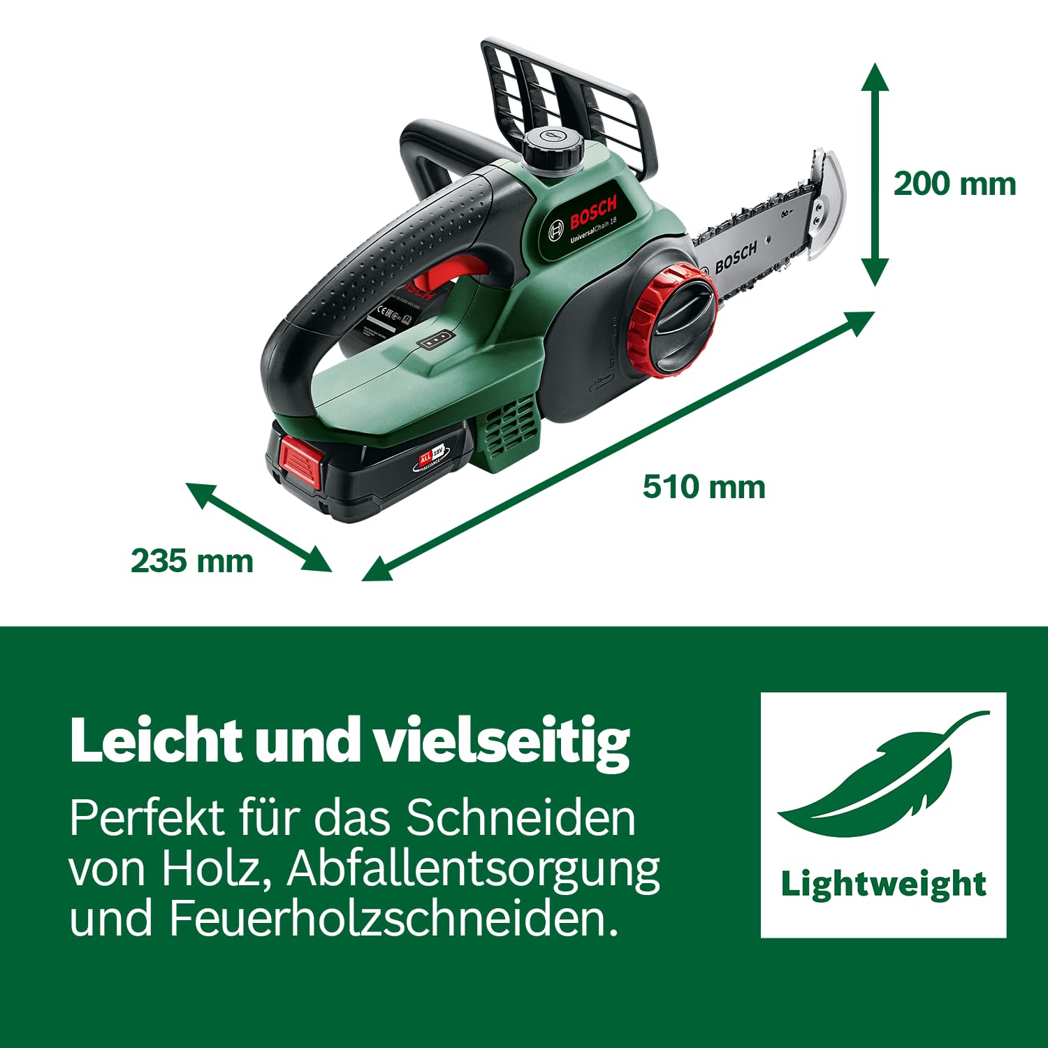 Bosch Akku Kettensäge UniversalChain 18 (ohne Akku, Karton, SDS-System, Schwertlänge: 200 mm, 18 Volt System)