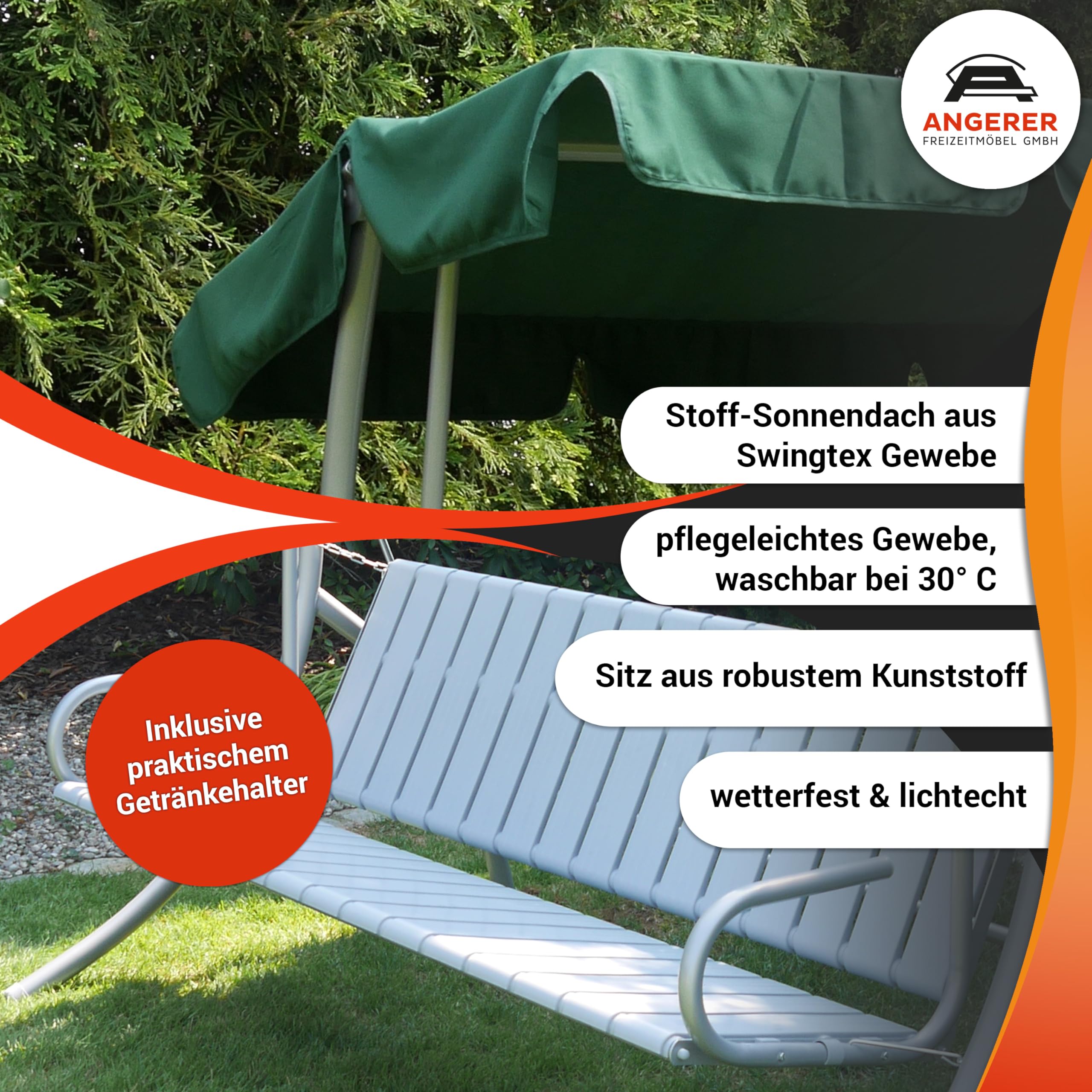 Angerer Hollywoodschaukel Ibiza – Schaukel zum Sitzen, Liegen & Entspannen, inkl. Bett-Funktion, einfache Montage, Made in Germany, hochwertiger Stoff, Bordeaux mit Streifen