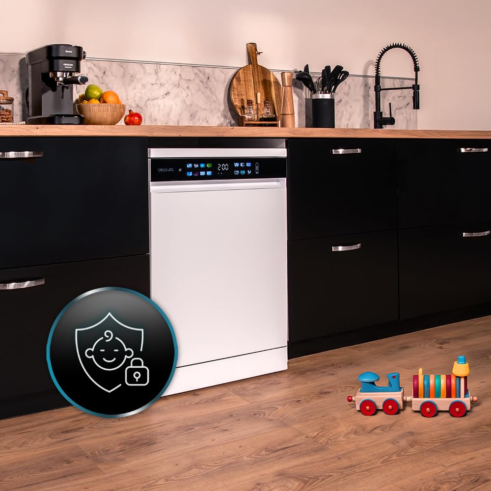 Cecotec Geschirrspüler 60 cm - Freistehend Bolero Aguazero 6210 D. 15 Bestecke, energieeffizient, XXL Fullcolor Display, drittes Fach, 14 Programme, Dual Zone Wash, verstellbares Fach, Weiß