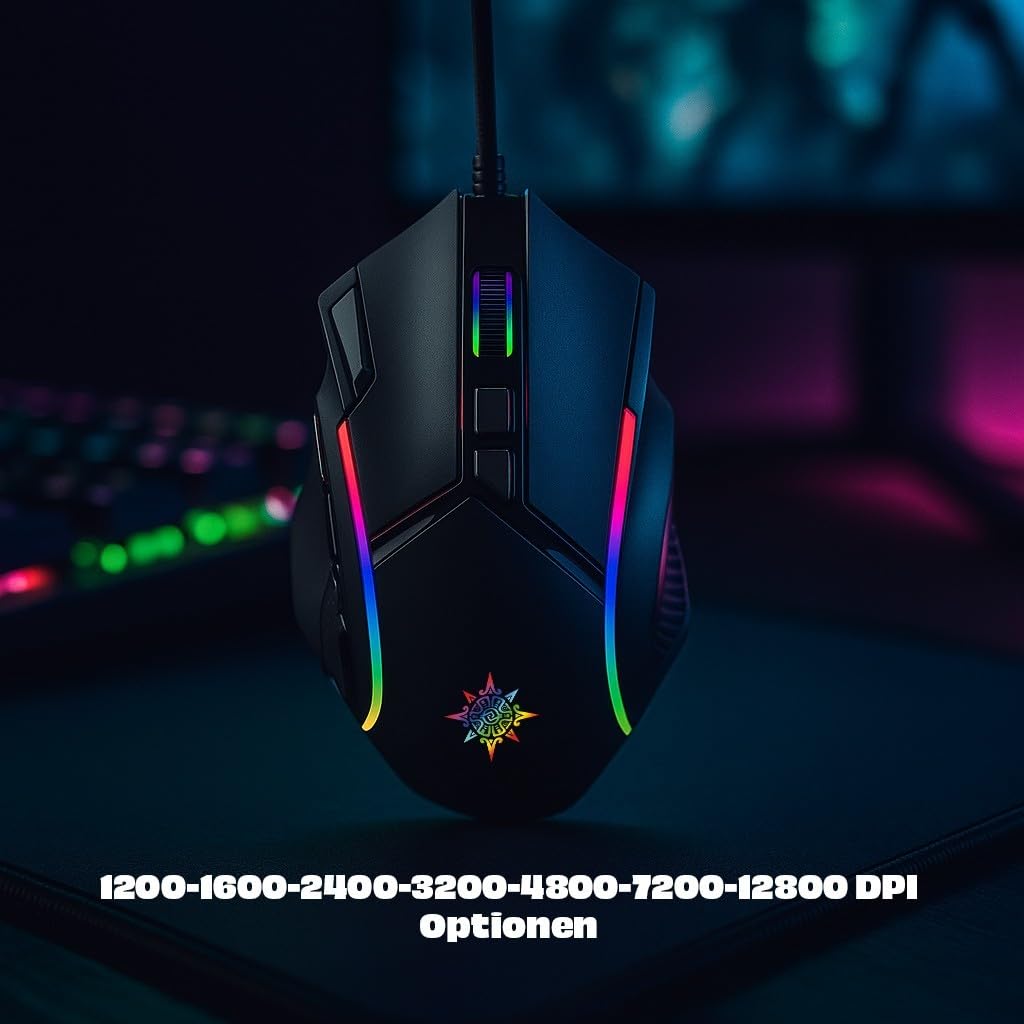 İnca IMG-351 Gaming Maus kabelgebunden – RGB Maus mit 12 800 DPI, 12 programmierbaren Tasten, ergonomischem Design – Gaming-Maus für PC und Laptop Schwarz