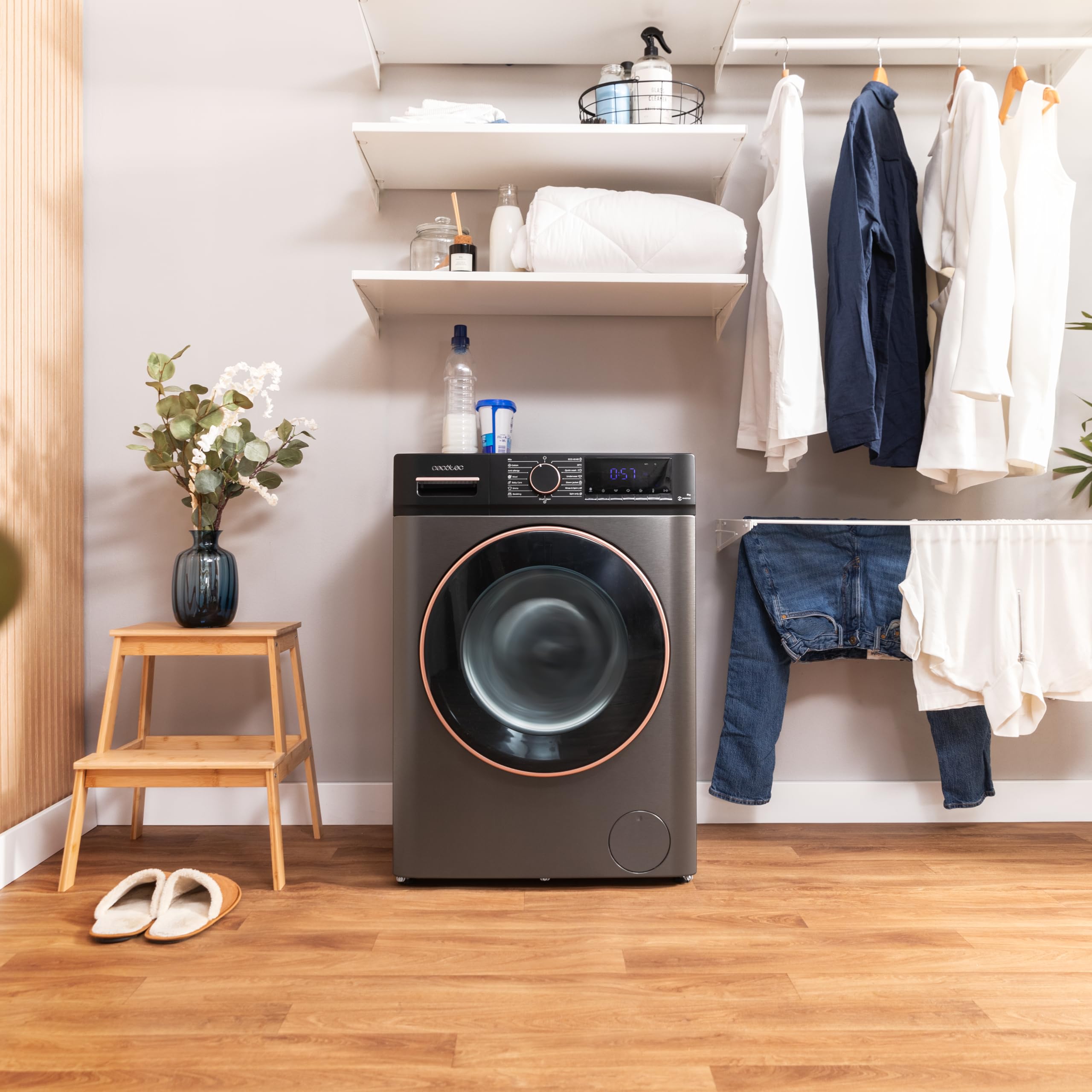 Cecotec Frontlader-Waschmaschine 9 kg Bolero Dresscode 9610 Inverter Steel A. 2000W, 1400 U/min, Niedriger Verbrauch, Dampffunktion, Inverter Plus Motor, Optimiert Wasser- und Waschmittelverbrauch