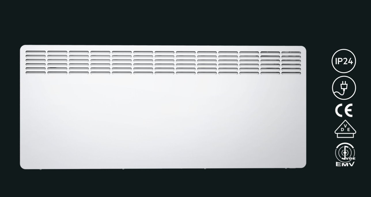 AEG Wandkonvektor WKL 2505 für ca. 25 m², 2500 W, 5-30 °C, wandhängend, LC-Display, Wochentimer, Metall, Ökodesign 2018, 236536