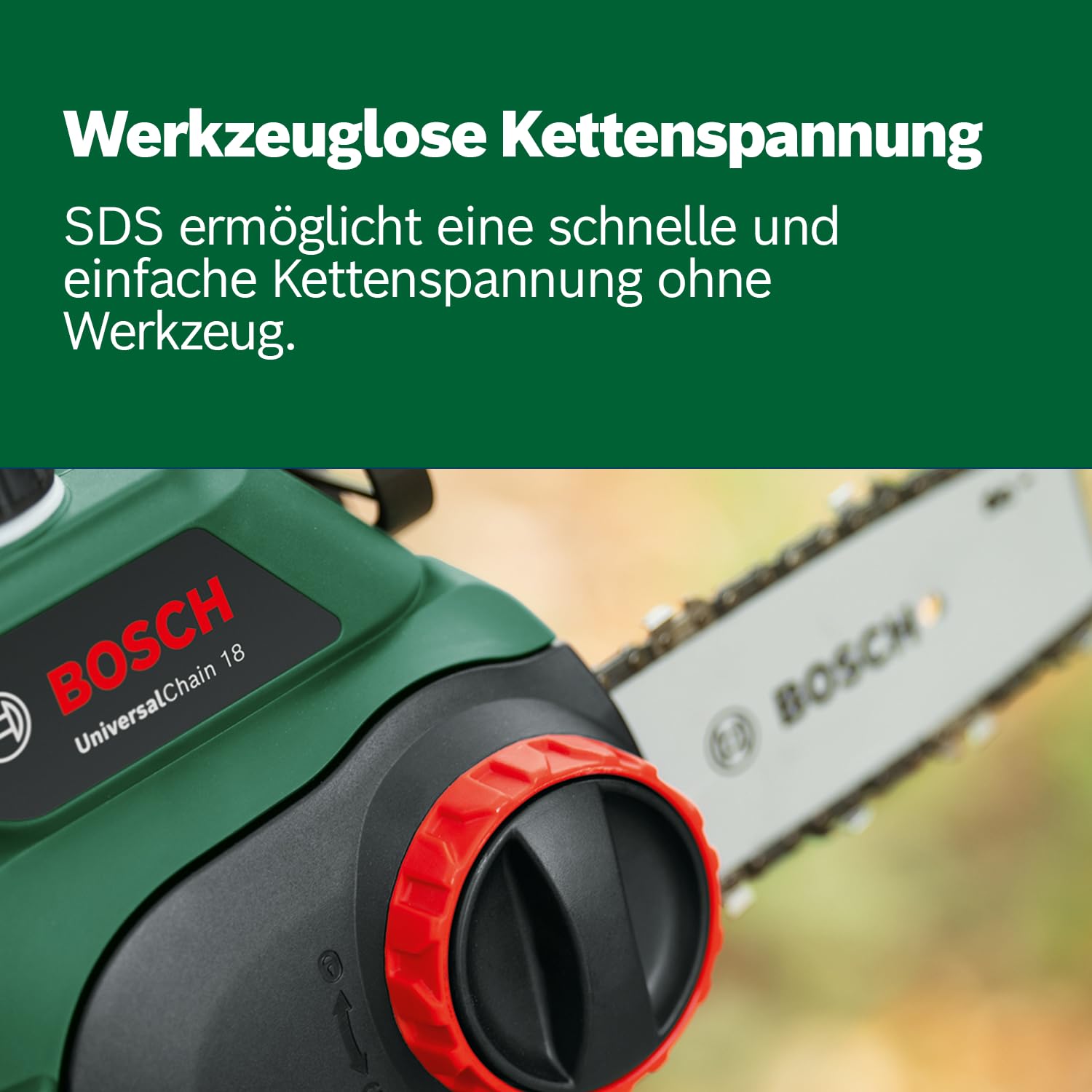 Bosch Akku Kettensäge UniversalChain 18 (ohne Akku, Karton, SDS-System, Schwertlänge: 200 mm, 18 Volt System)