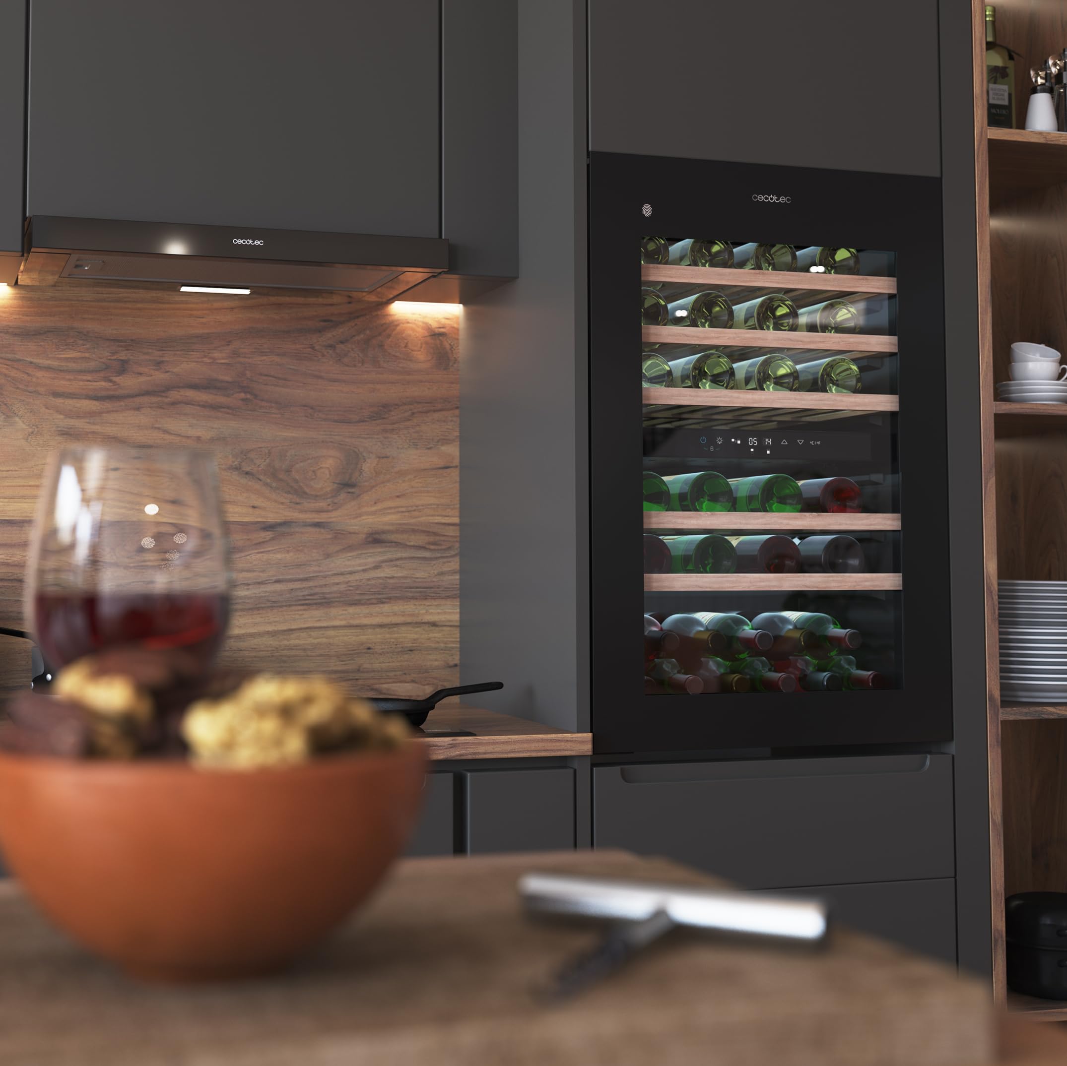 Cecotec Einbau-Weinkühlschrank 57 Flaschen Bolero Grandsommelier Duo 57000 Touch Black. Schwarz mit leiser Kühlung (38 dB) und Touch-LED-Steuerung