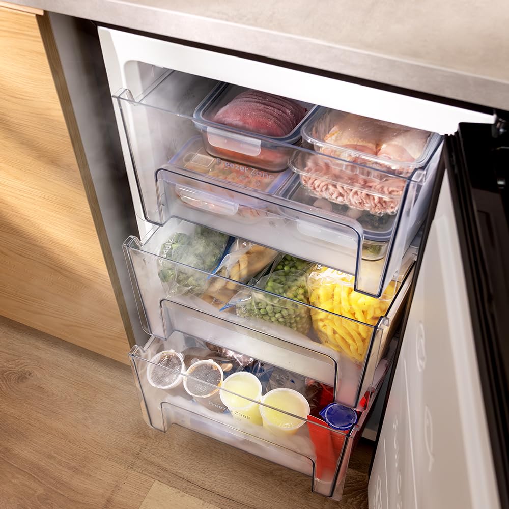 Cecotec Vertikaler Tischgefrierschrank 97 L Bolero CoolMarket TF 97 White, Energieeffizienzklasse E, Kompakte Bauweise, Umkehrbare Tür, 3 Schubladen, Maße 55,1 x 57,5 x 83,5 cm, Farbe Weiß