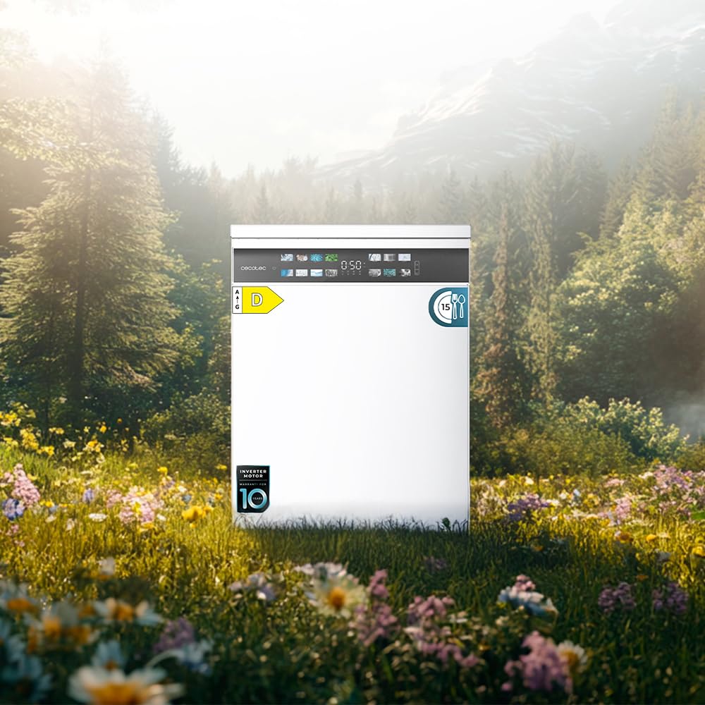 Cecotec Geschirrspüler 60 cm - Freistehend Bolero Aguazero 6210 D. 15 Bestecke, energieeffizient, XXL Fullcolor Display, drittes Fach, 14 Programme, Dual Zone Wash, verstellbares Fach, Weiß