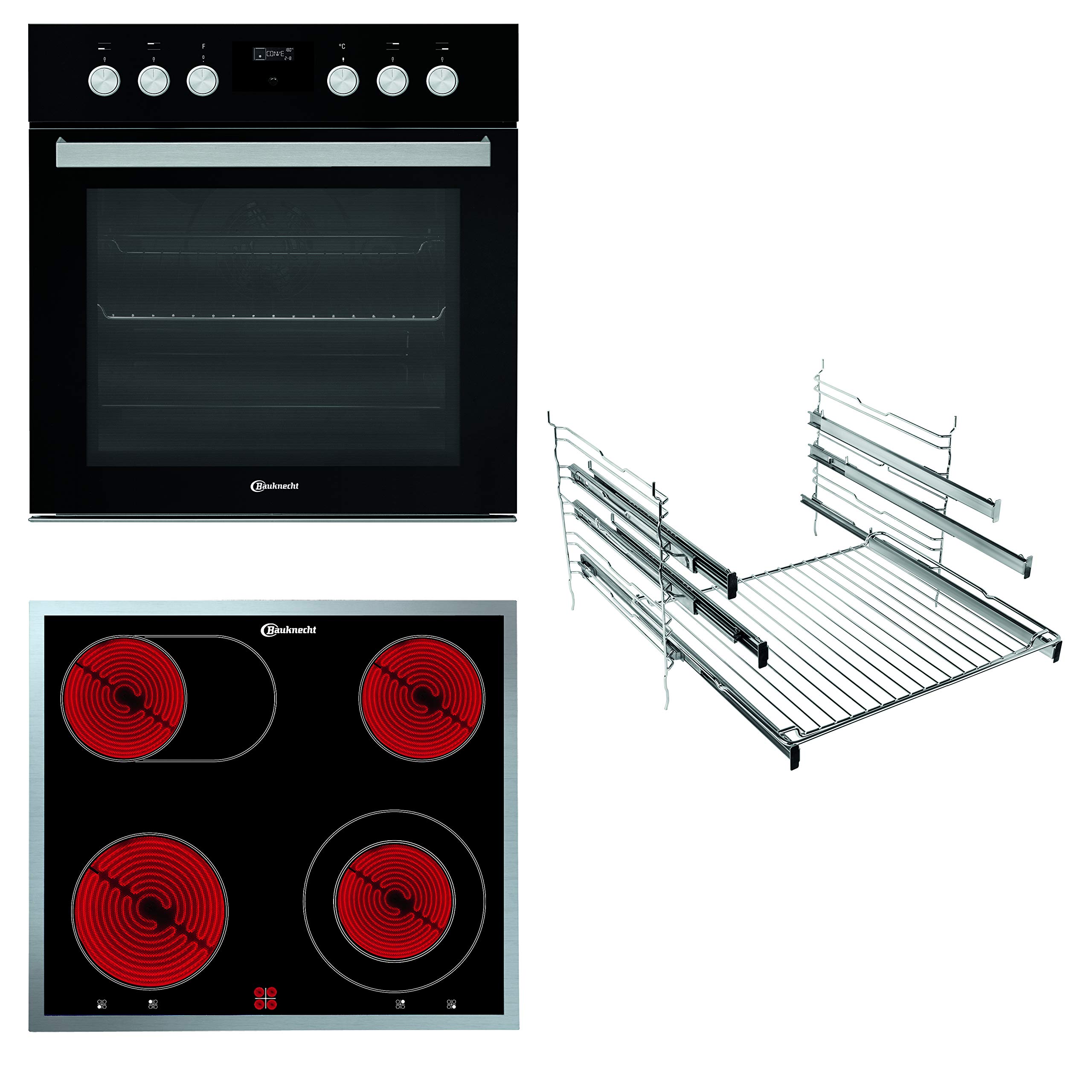 Bauknecht HEKO P500 Herd-Kochfeld-Kombination/Glaskeramik-Kochfeld (60 cm)/ Pyrolyse-Selbstreinigungssystem/Slow Cooking/Backauszug mit 2 Ebenen, 859800008022