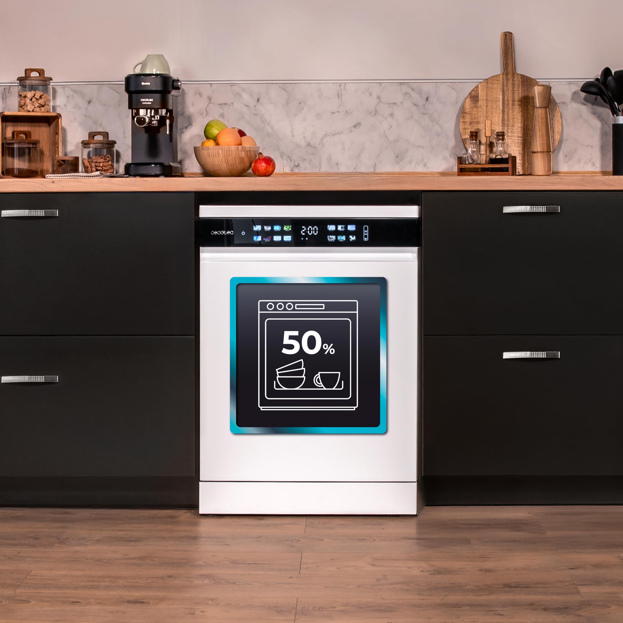 Cecotec Geschirrspüler 60 cm - Freistehend Bolero Aguazero 6210 D. 15 Bestecke, energieeffizient, XXL Fullcolor Display, drittes Fach, 14 Programme, Dual Zone Wash, verstellbares Fach, Weiß